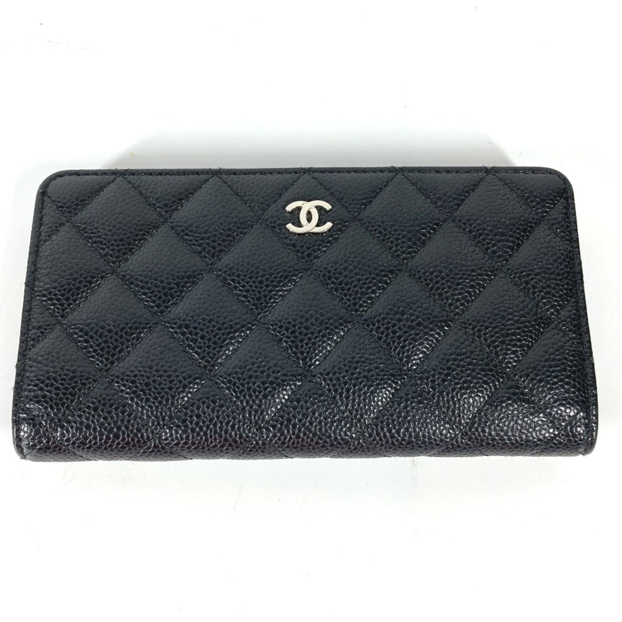 Chanel Black Grained Calfskin Long Wallet (Bi-Fold) (Pre-Owned)