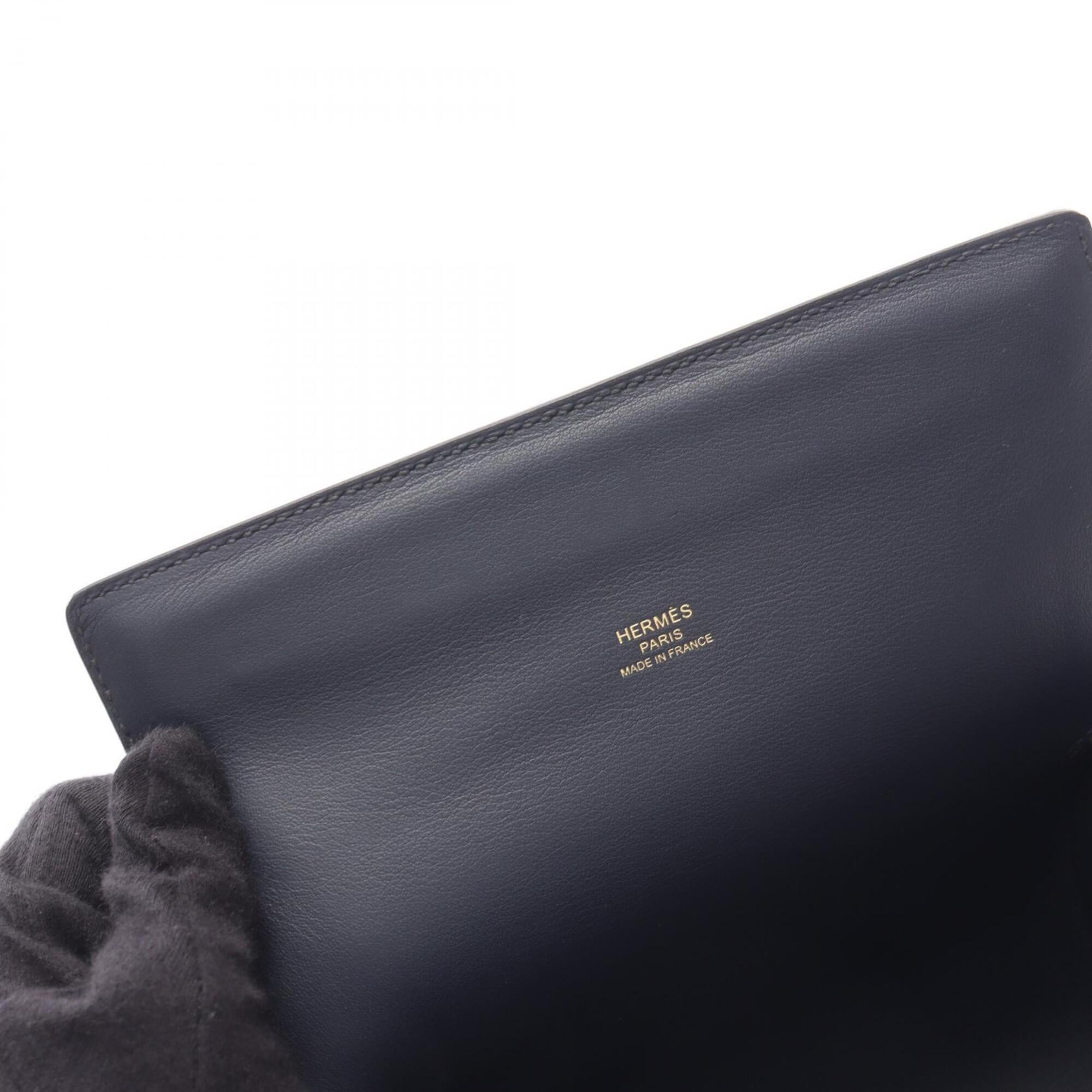 Hermes Navy Leather Handbag Shoulder Bag (Pre-Owned)