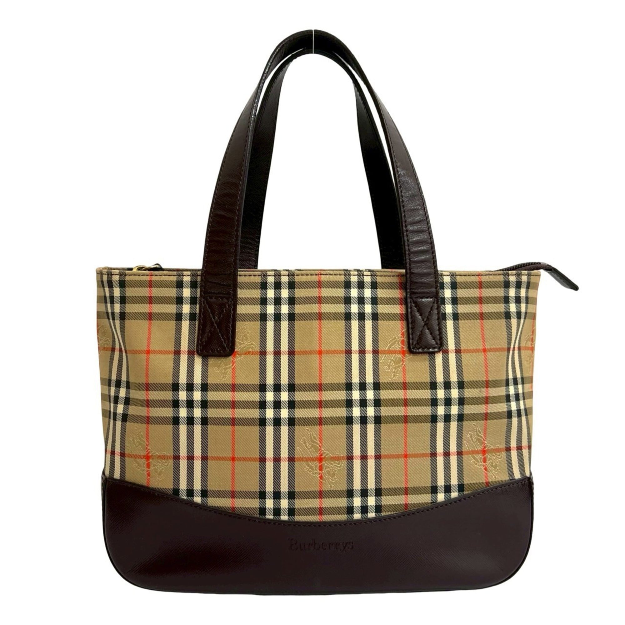 Burberry Beige Brown Leather Canvas Handbag Tote Bag (Pre-Owned)