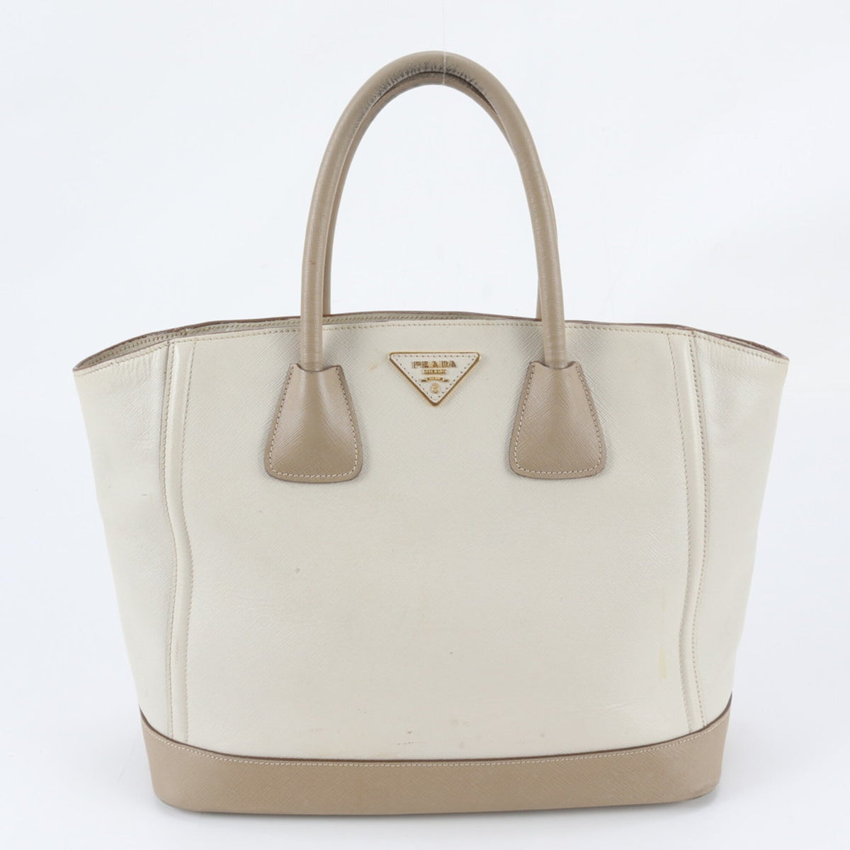 Prada Beige Leather Handbag Shoulder Bag Tote Bag (Pre-Owned)