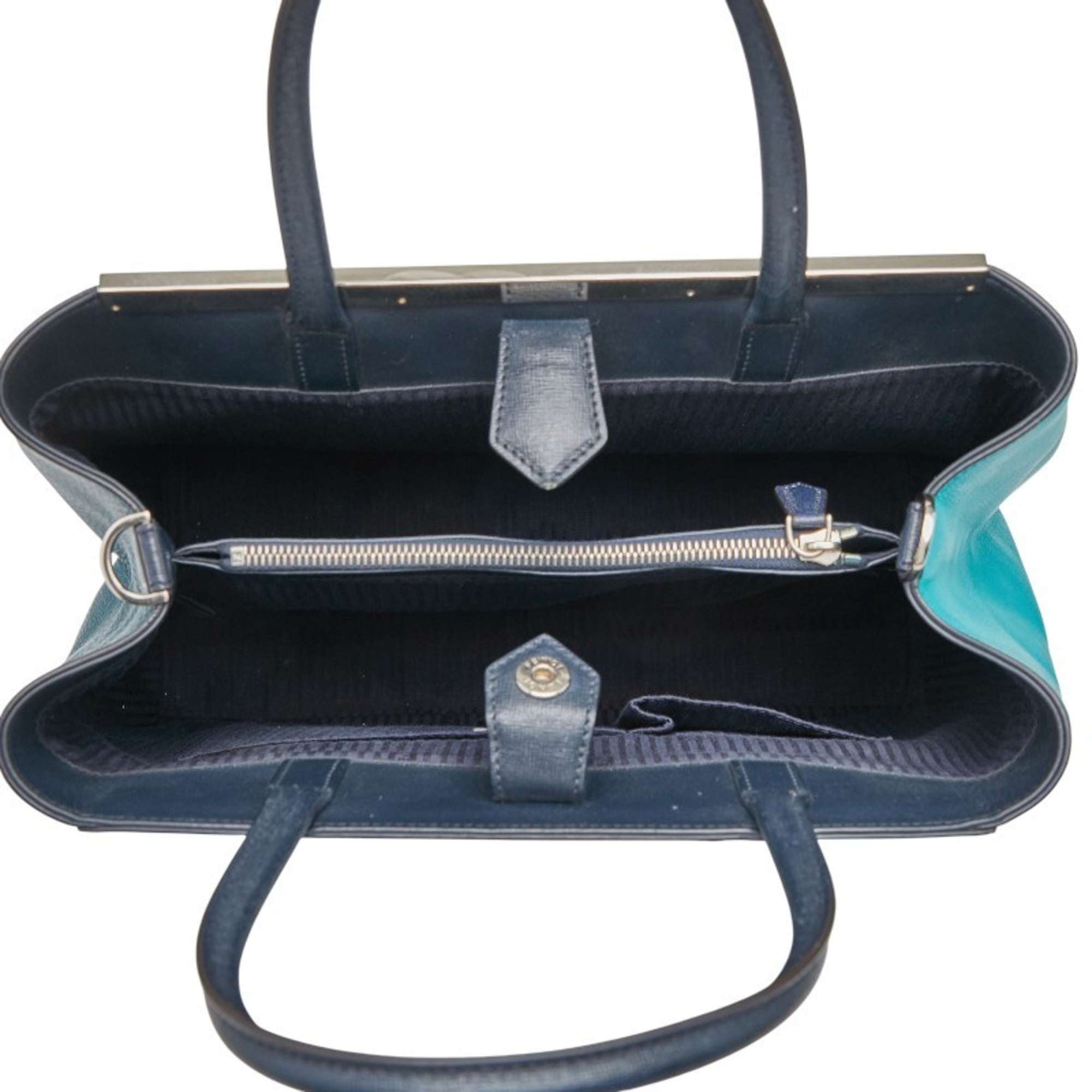 Fendi Green Navy Leather Handbag Shoulder Bag (Pre-Owned)