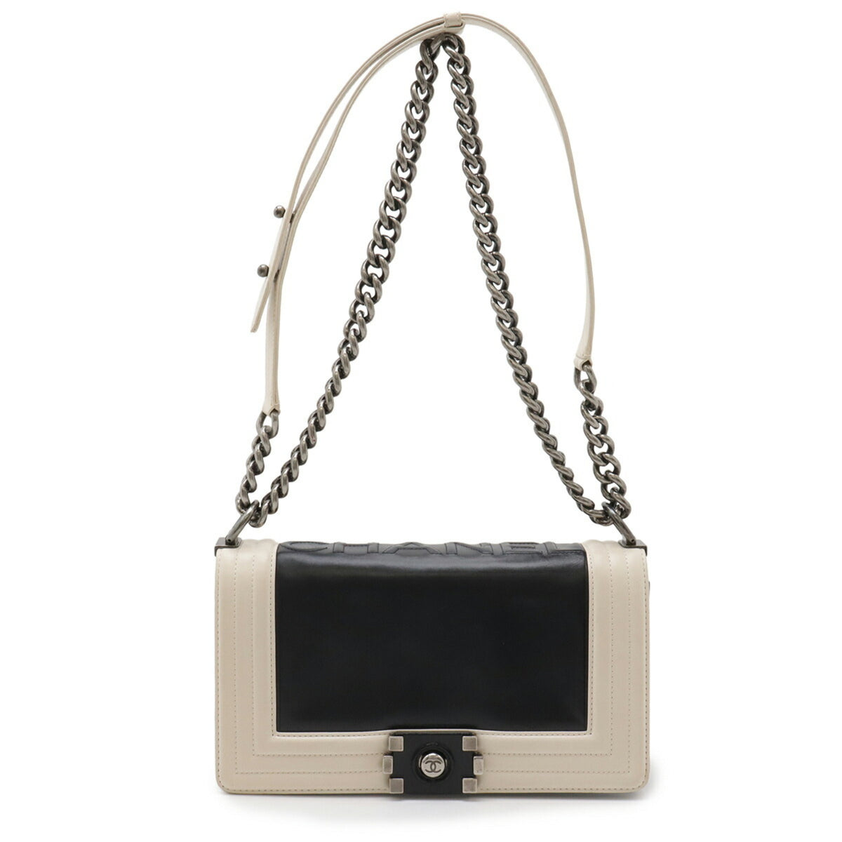 Chanel Black Ivory Leather Shoulder Bag (Pre-Owned)