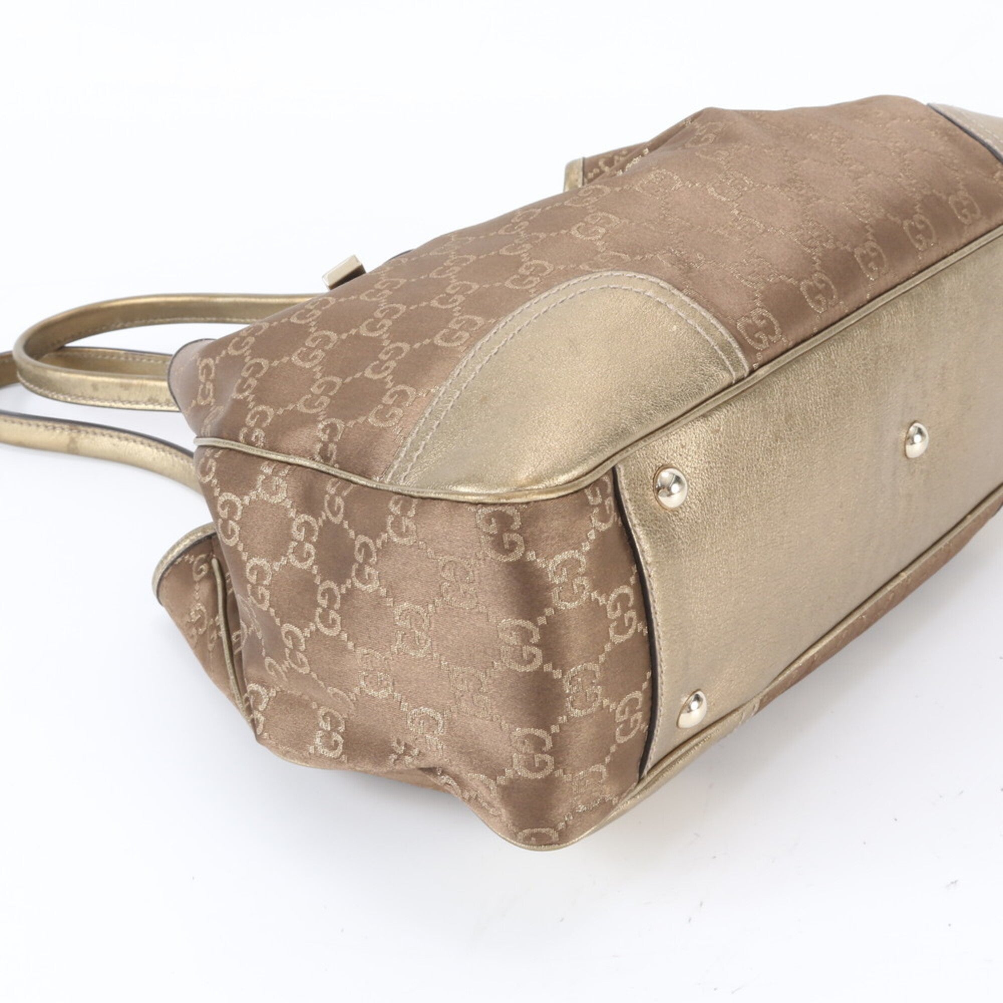 Gucci Brown Gold Leather Handbag Tote Bag (Pre-Owned)