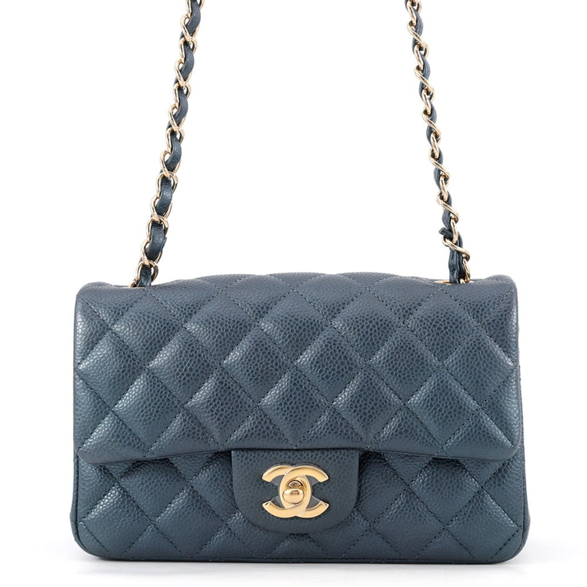 Chanel Metallic Blue Grained Calfskin Handbag Shoulder Bag (Pre-Owned)
