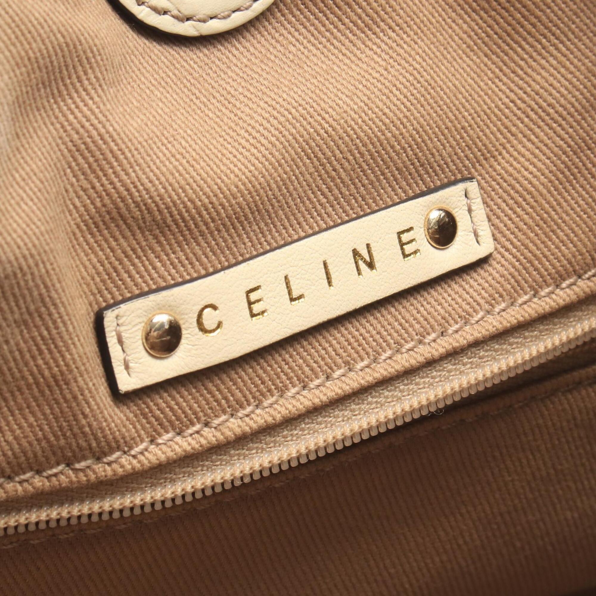 Celine Beige Ivory Canvas Leather Shoulder Bag (Pre-Owned)