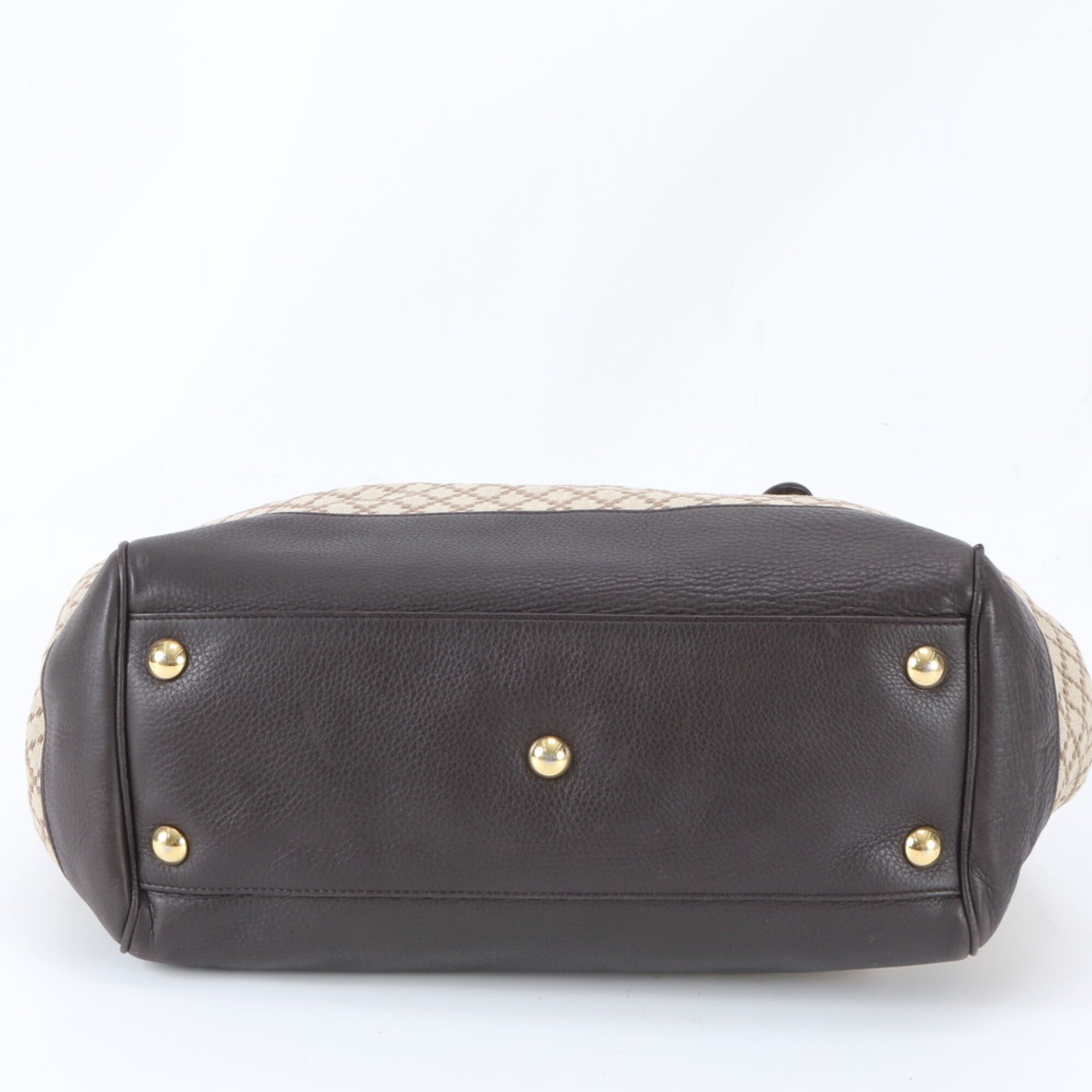Gucci Beige Brown Leather Canvas Handbag Shoulder Bag Tote Bag (Pre-Owned)