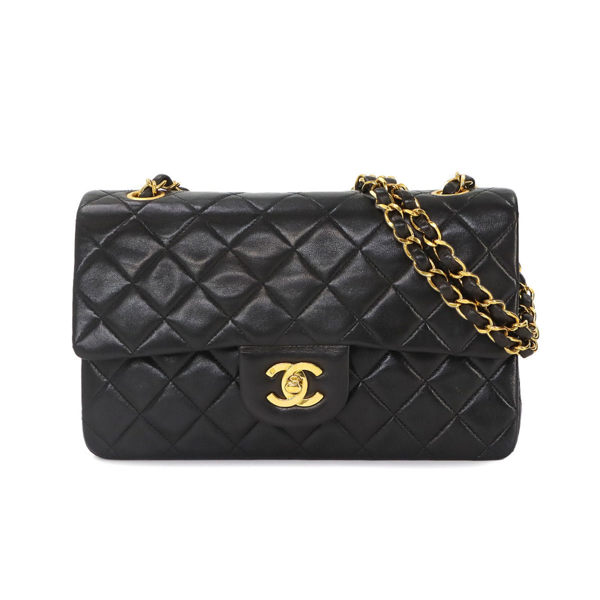 Chanel Matelasse Black Leather Handbag Shoulder Bag (Pre-Owned)