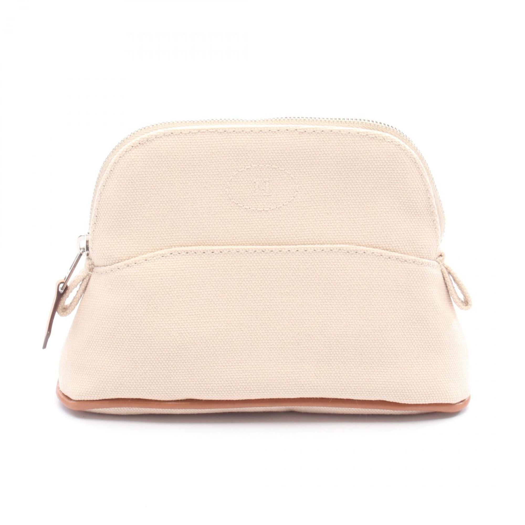 Hermes Brown Ivory Natural Canvas Leather Pouch (Pre-Owned)