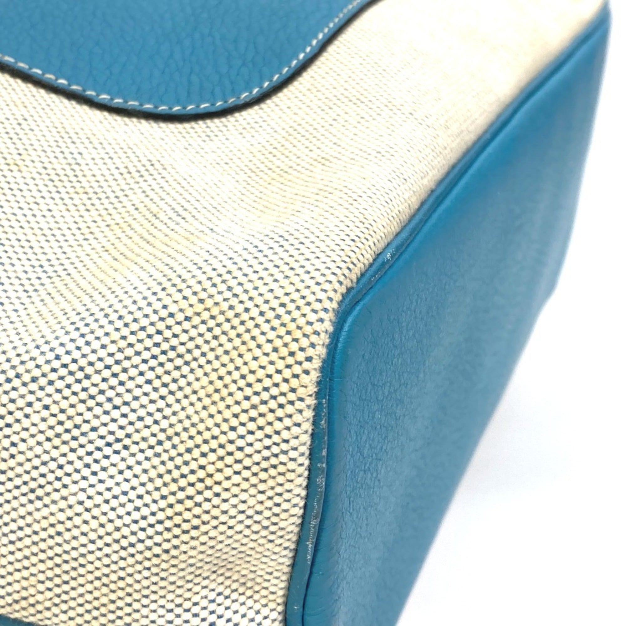 Hermes Jardinier Blue Natural Toile H Taurillon Clemence Leather Shoulder Bag Tote Bag (Pre-Owned)