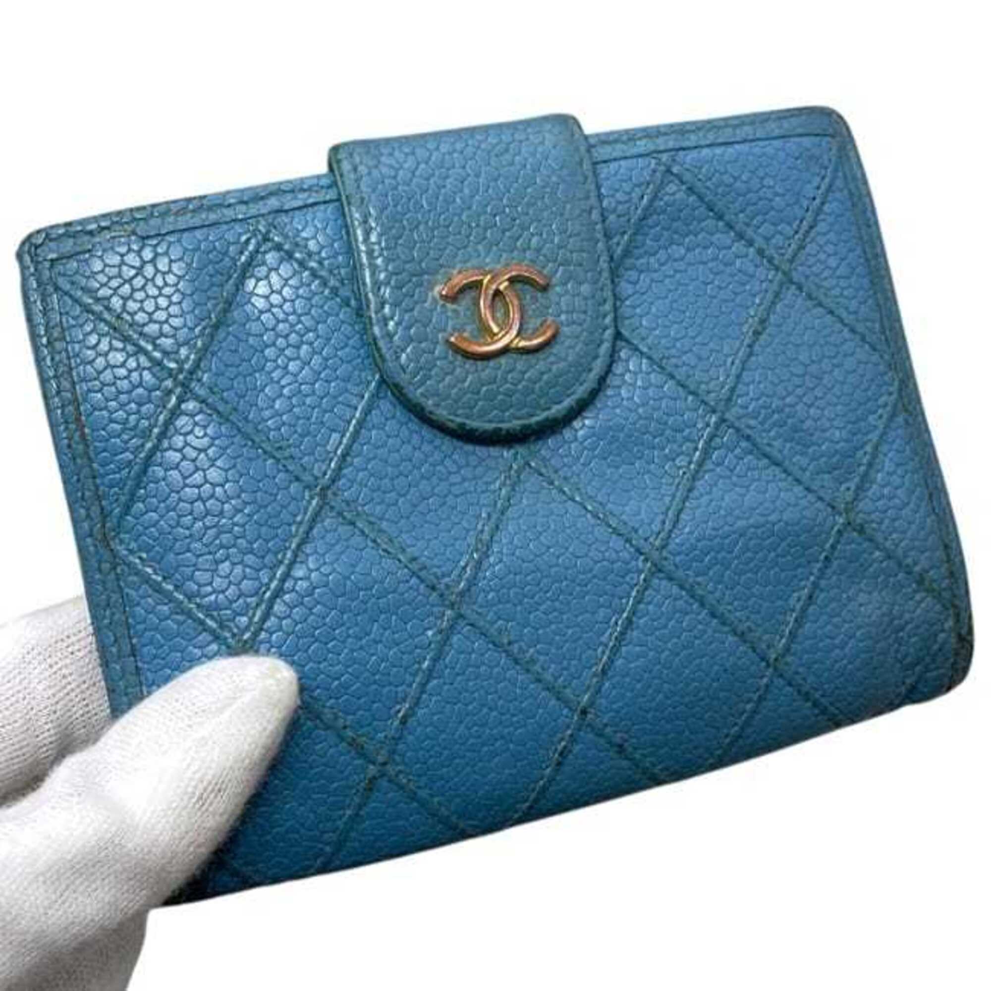 Chanel Blue Grained Calfskin Wallet (Bi-Fold) (Pre-Owned)