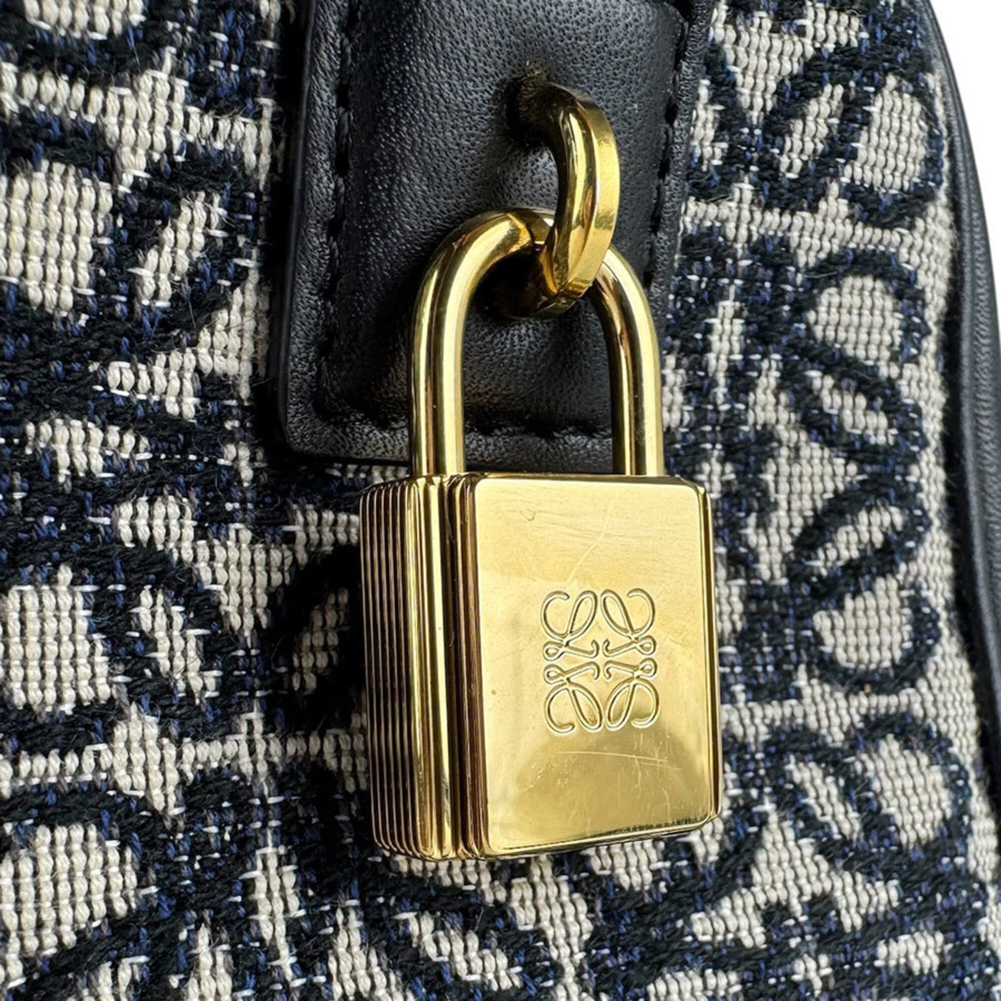 Loewe Black Navy Leather Jacquard Handbag Shoulder Bag (Pre-Owned)