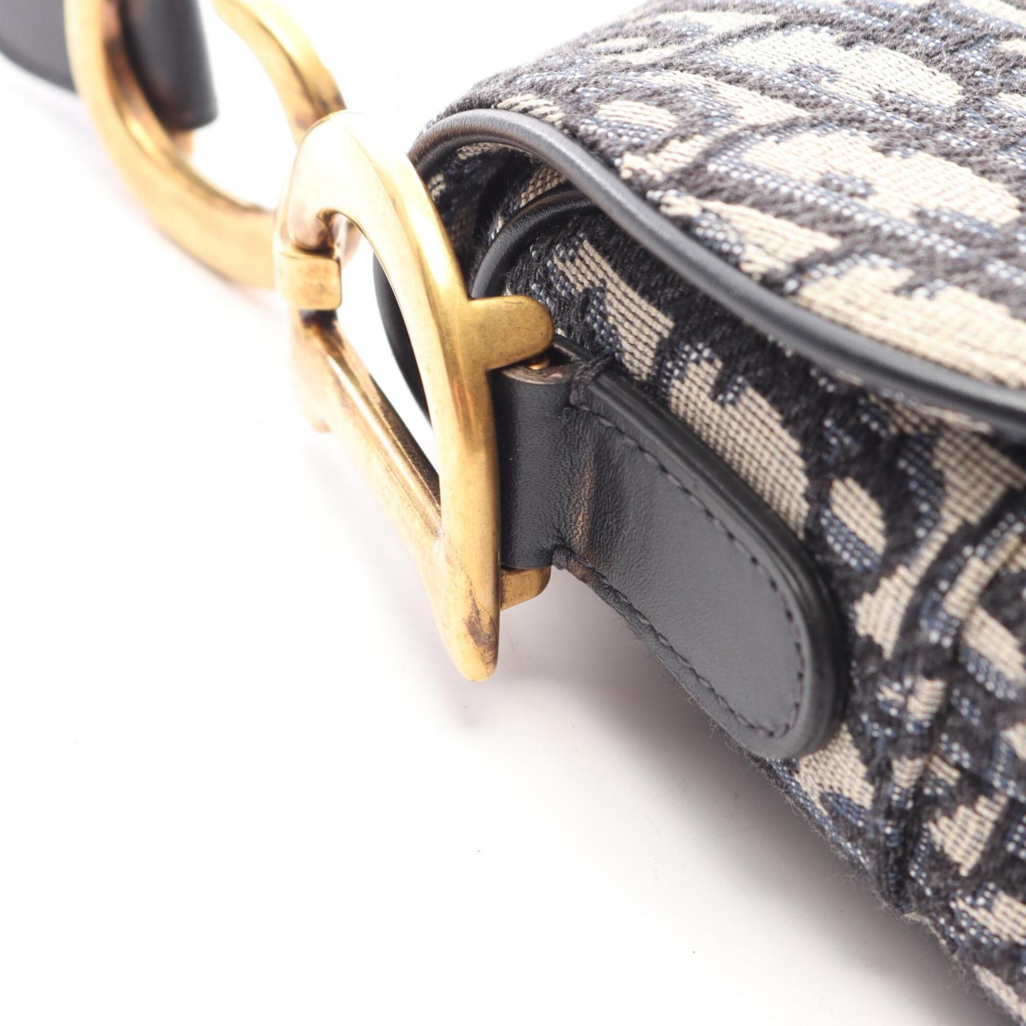 Christian Dior Beige Navy Canvas Handbag Saddle Bag (Pre-Owned)