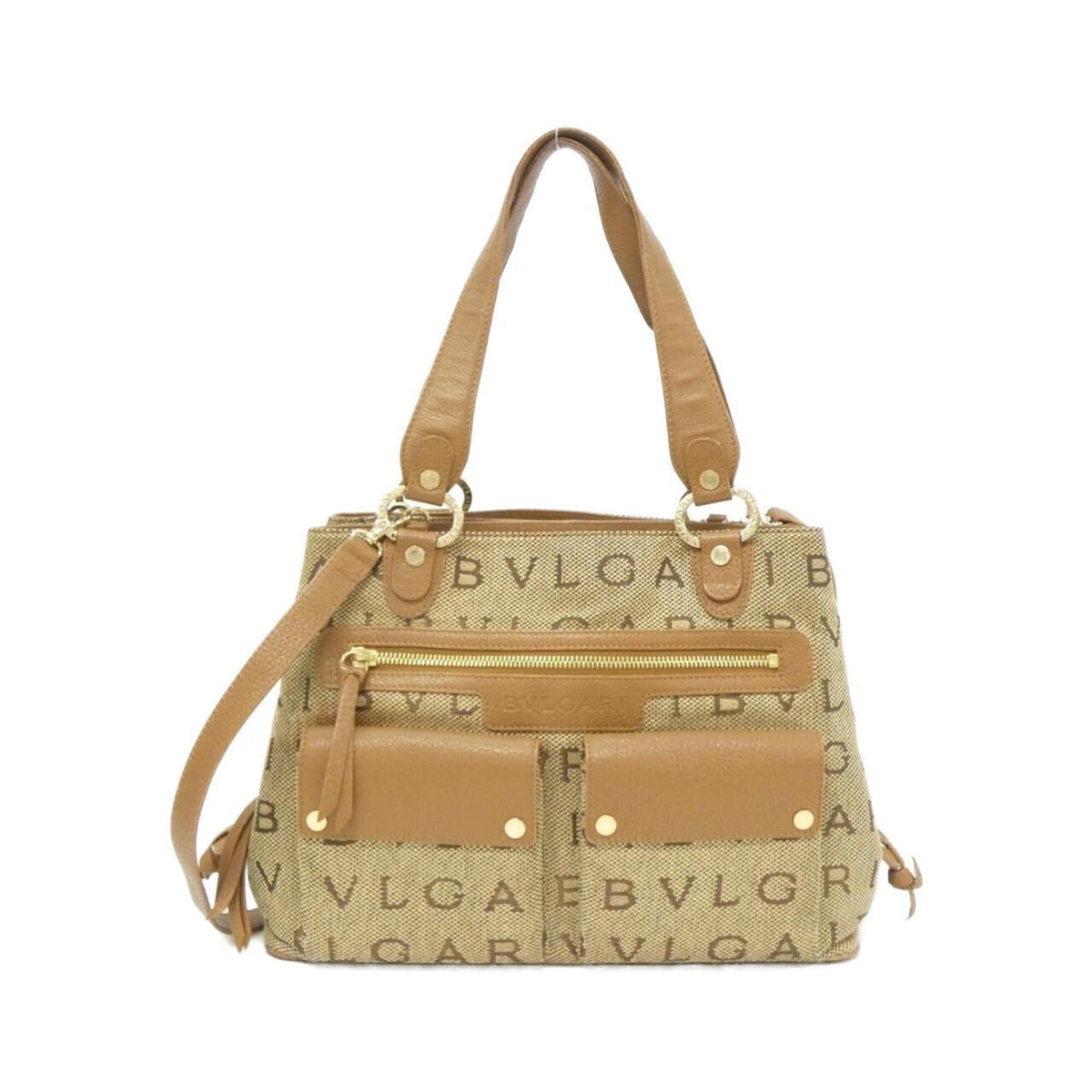 Bvlgari Beige Brown Canvas Shoulder Bag (Pre-Owned)