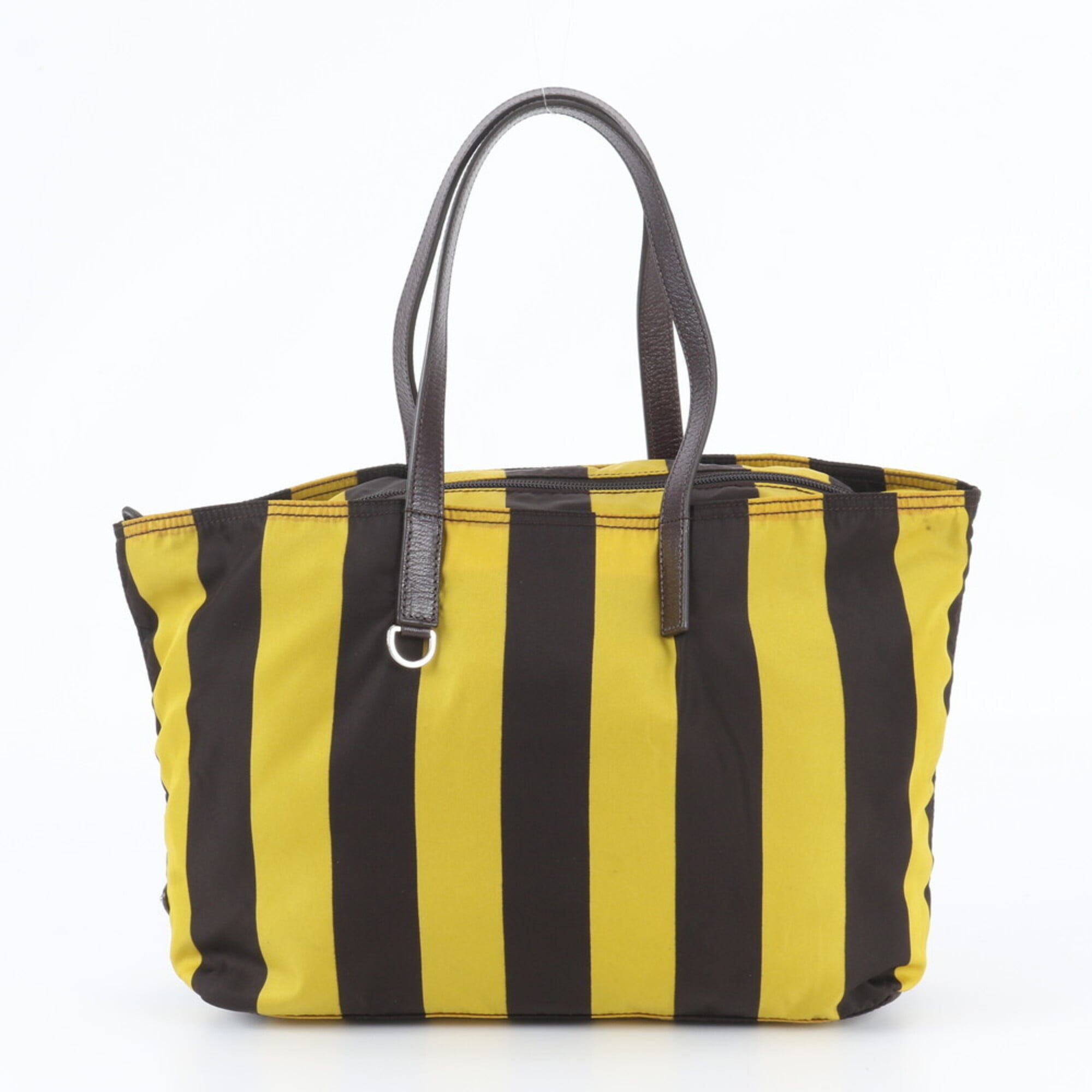 Prada Brown Yellow Nylon Leather Handbag Shoulder Bag Tote Bag (Pre-Owned)