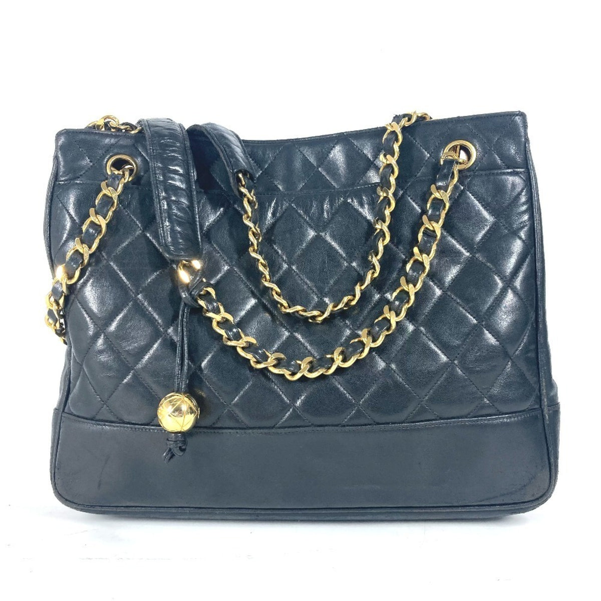 Chanel Black Gold Leather Shoulder Bag Tote Bag (Pre-Owned)