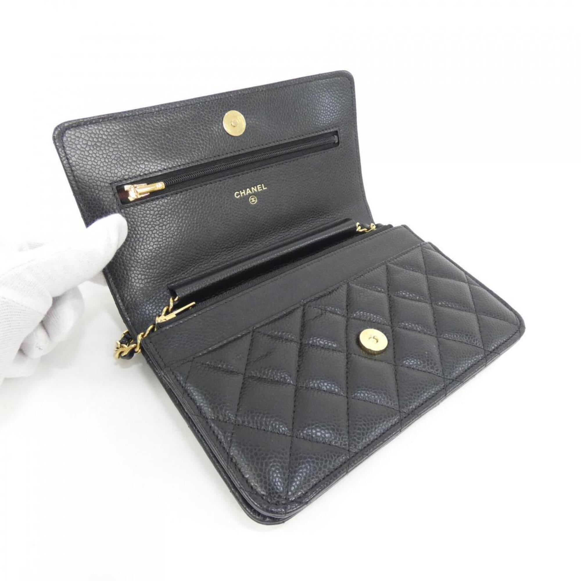 Chanel Black Grained Calfskin Chain/Shoulder Wallet (Pre-Owned)