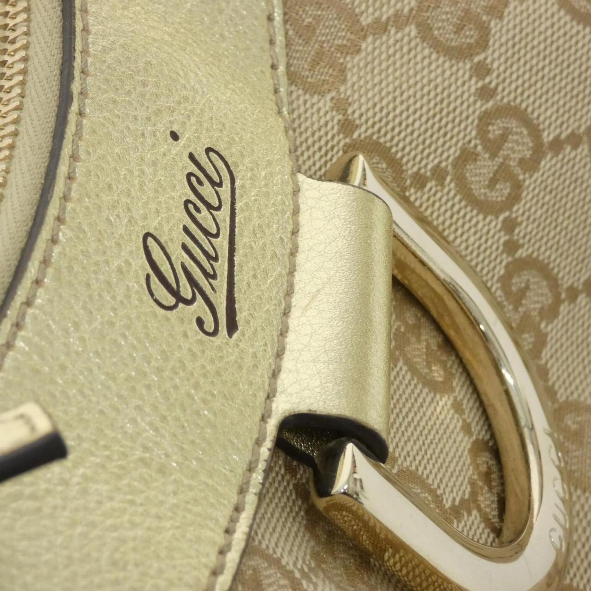 Gucci Beige Metallic Beige Gg Canvas Leather Shoulder Bag (Pre-Owned)