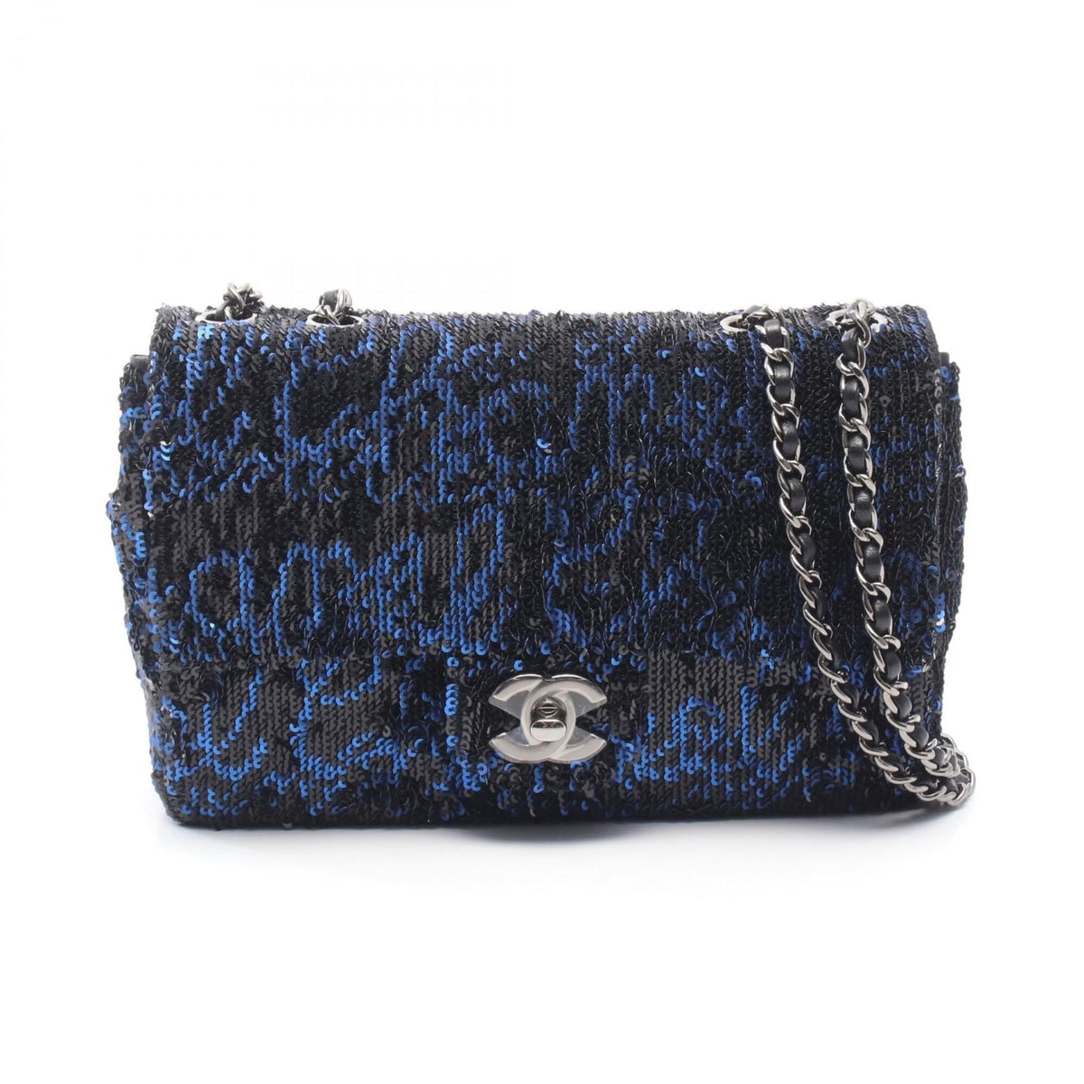 Chanel Black Blue Leather Spangles Handbag Shoulder Bag (Pre-Owned)