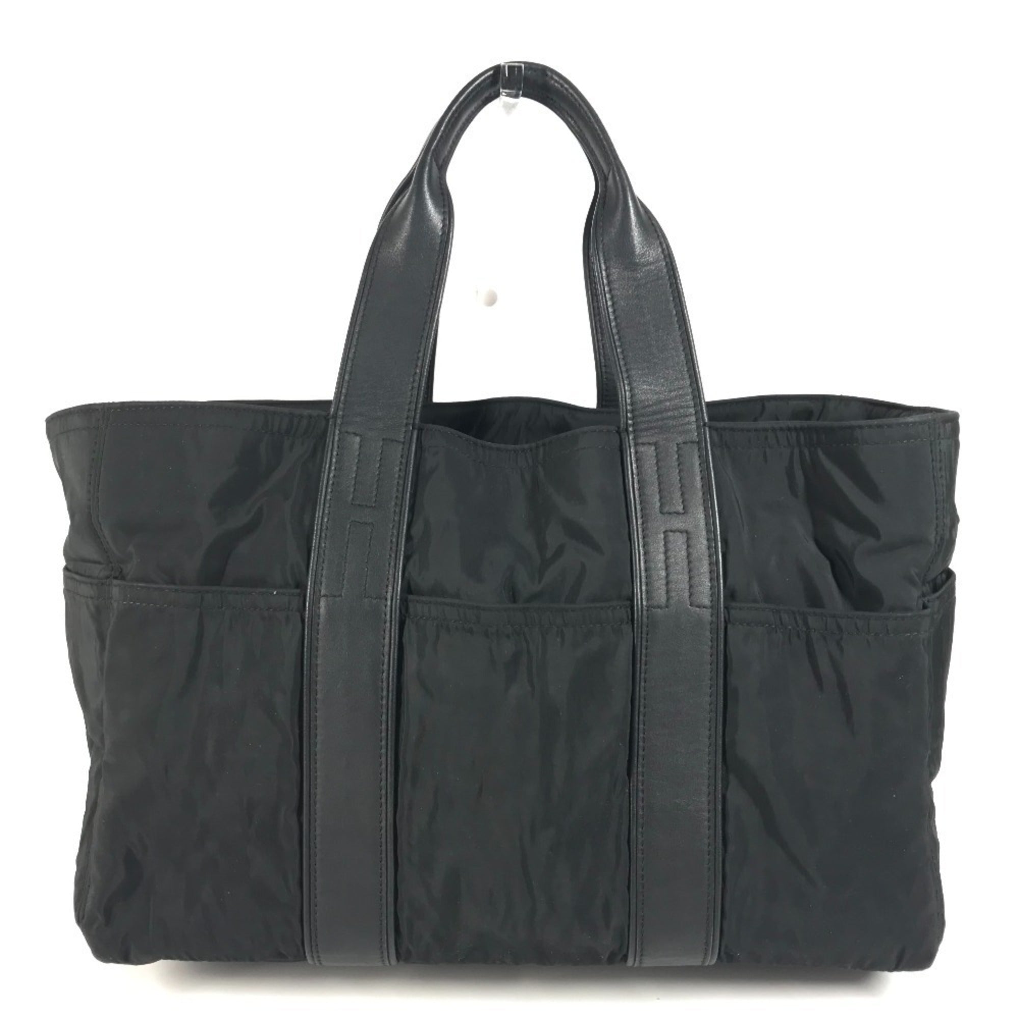 Hermes Black Nylon Leather Boston Bag Handbag Tote Bag (Pre-Owned)