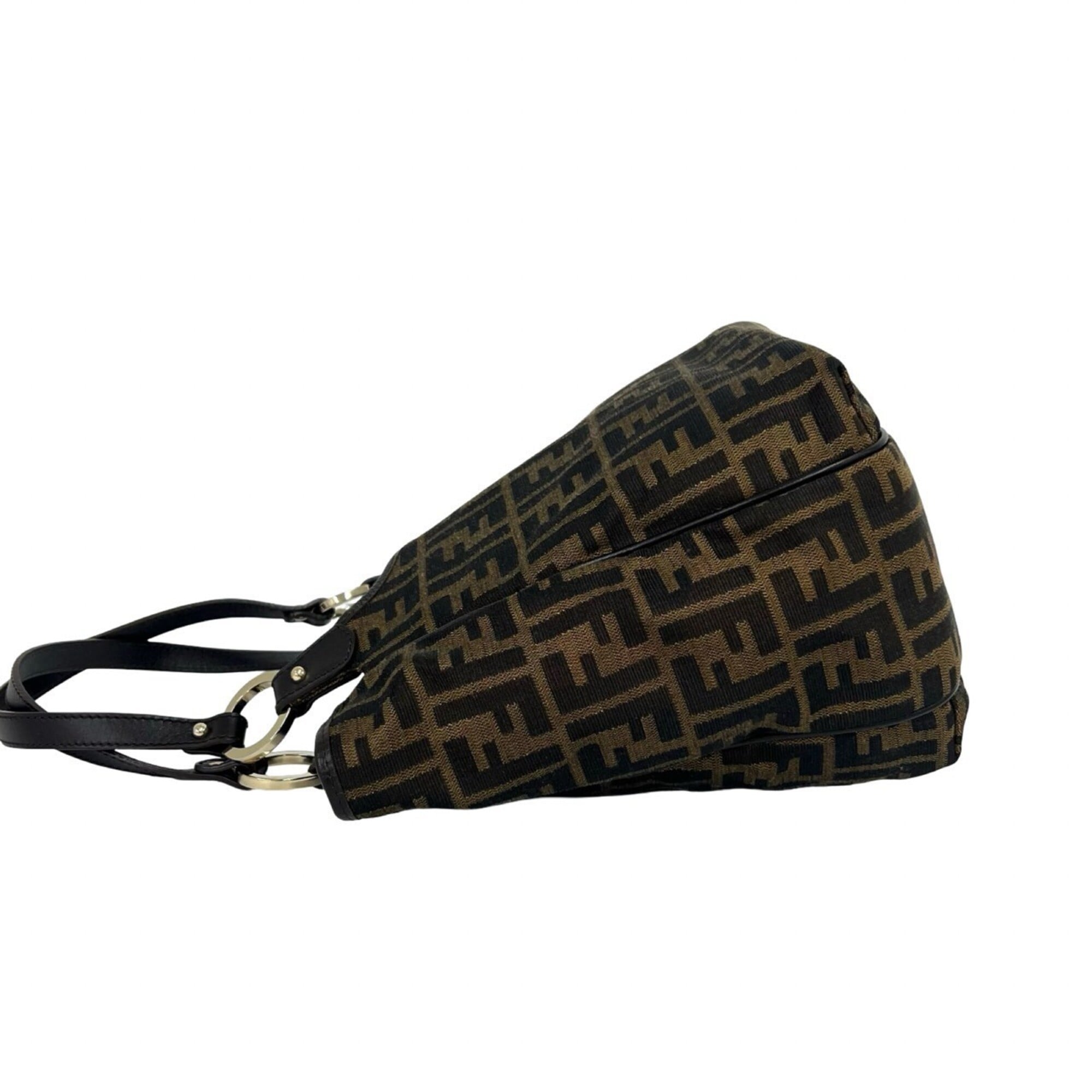 Fendi Black Brown Canvas Leather Handbag Tote Bag (Pre-Owned)