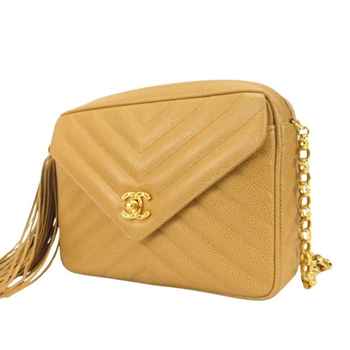 Chanel Beige Gold Grained Calfskin Shoulder Bag (Pre-Owned)
