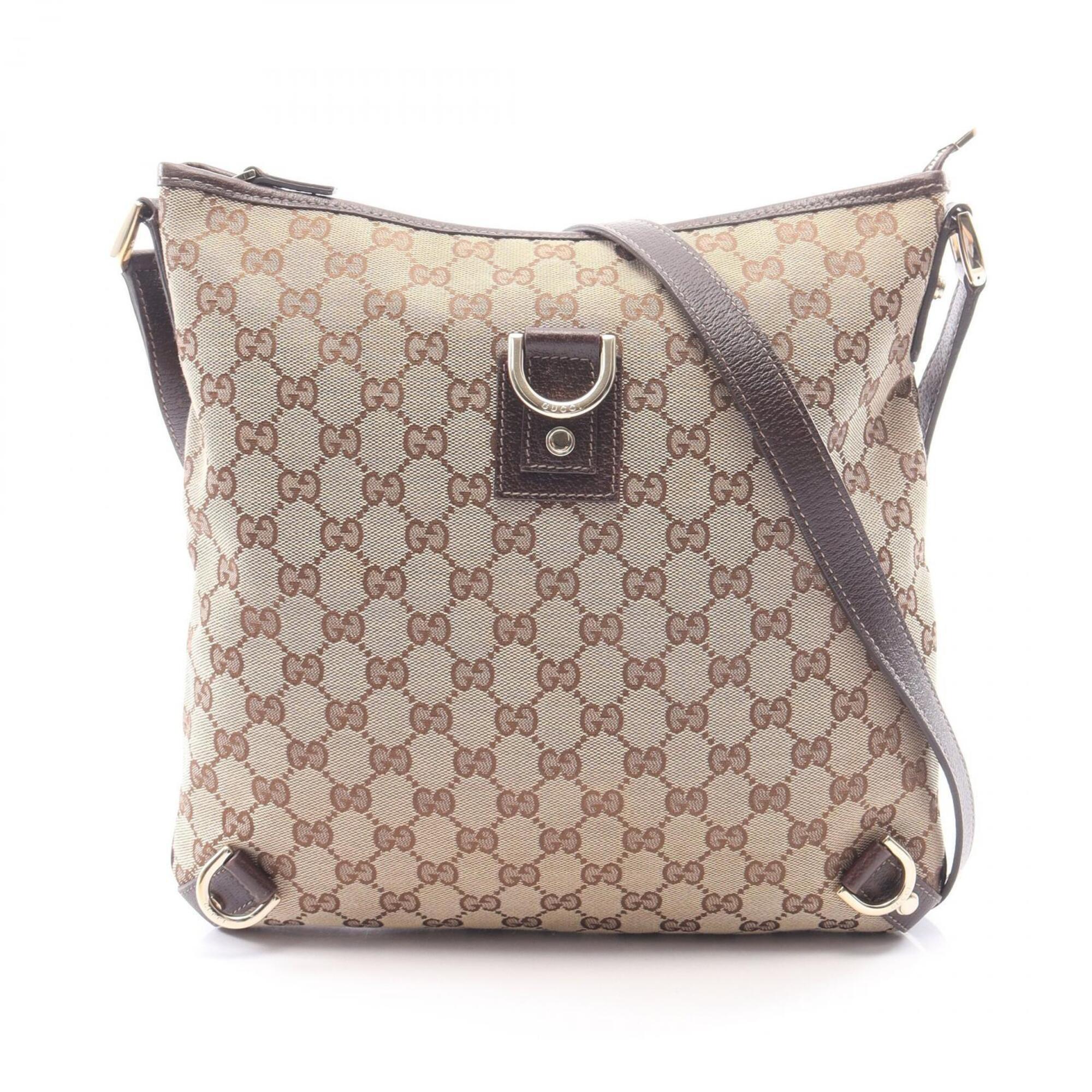 Gucci Beige Brown Canvas Leather Handbag Shoulder Bag (Pre-Owned)