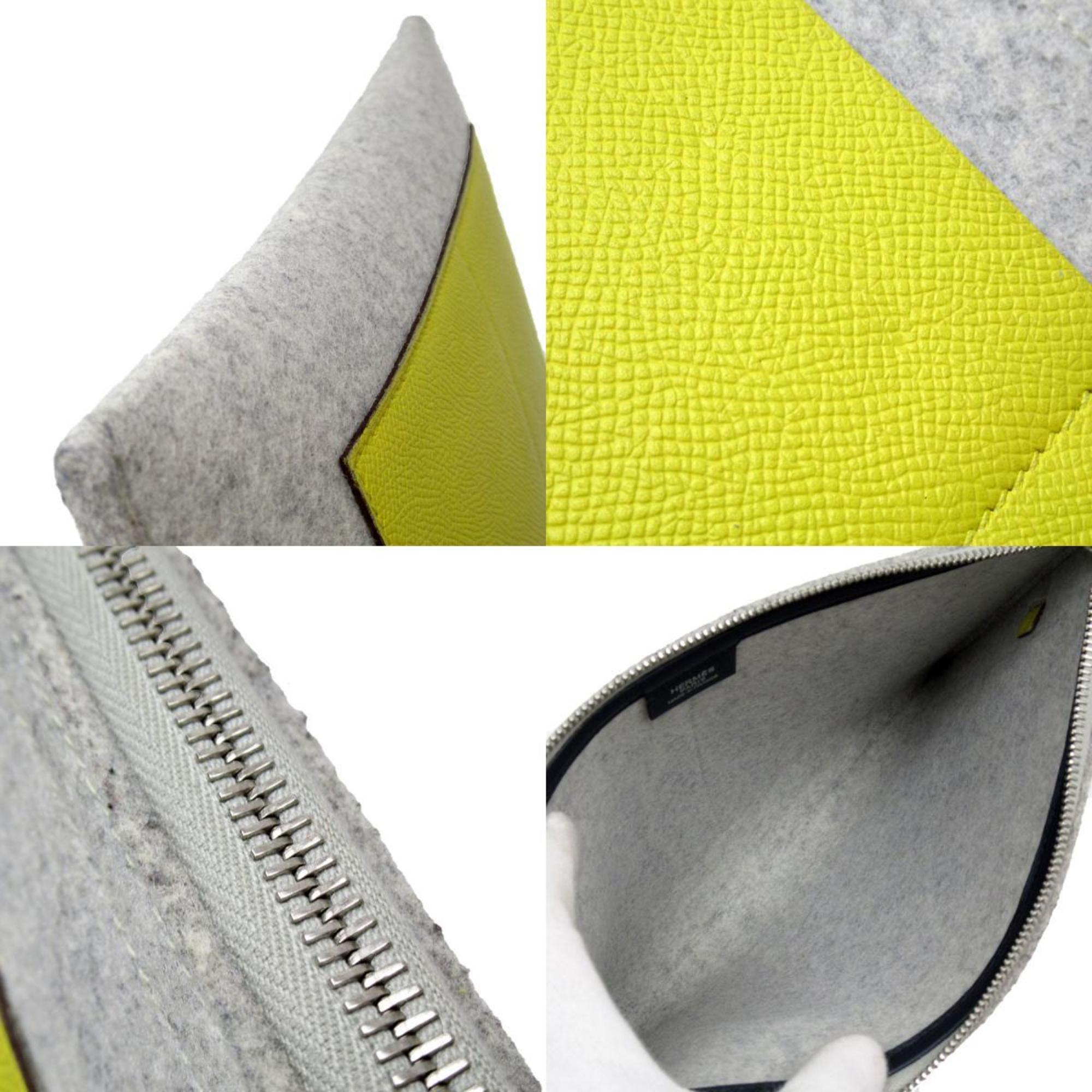 Hermes Light Gray Navy Yellow Felt Epsom Leather Clutch Bag (Pre-Owned)