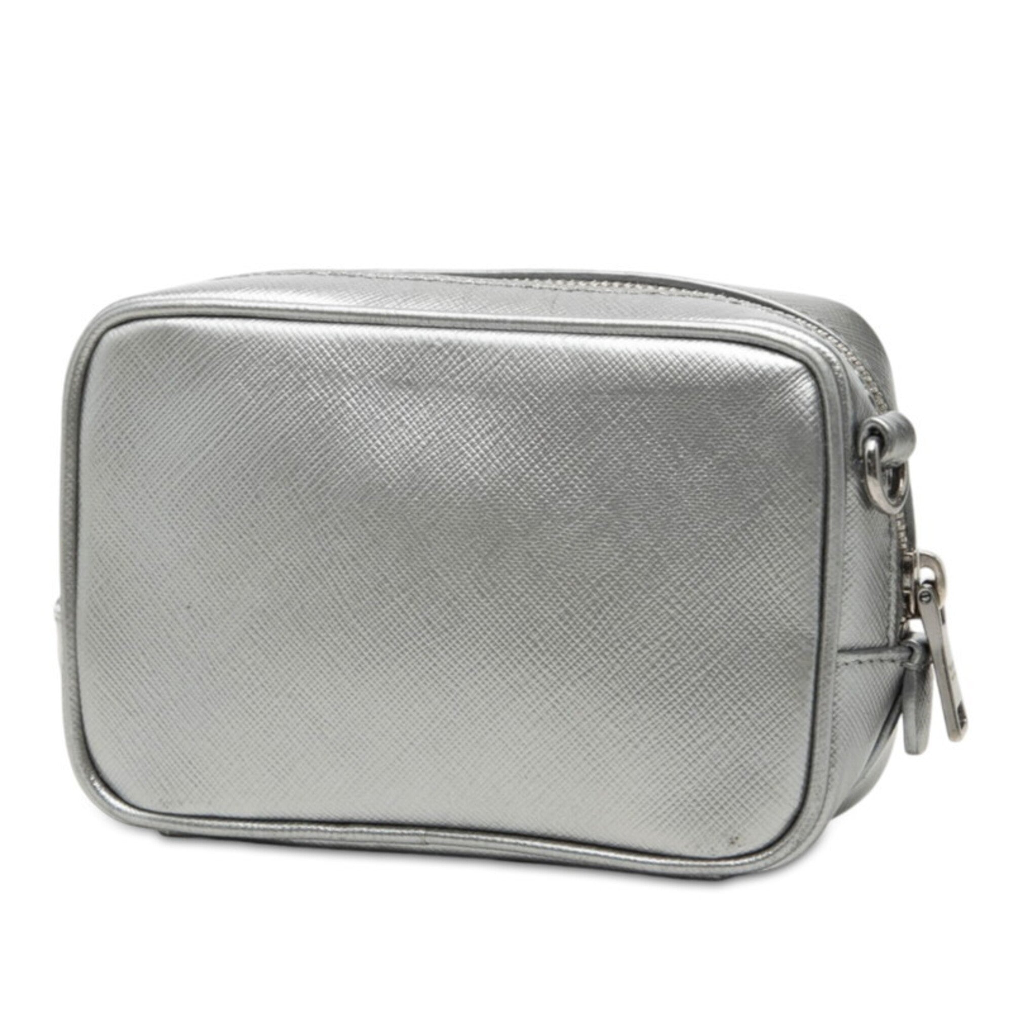Prada Silver Saffiano Triangle Leather Shoulder Bag (Pre-Owned)