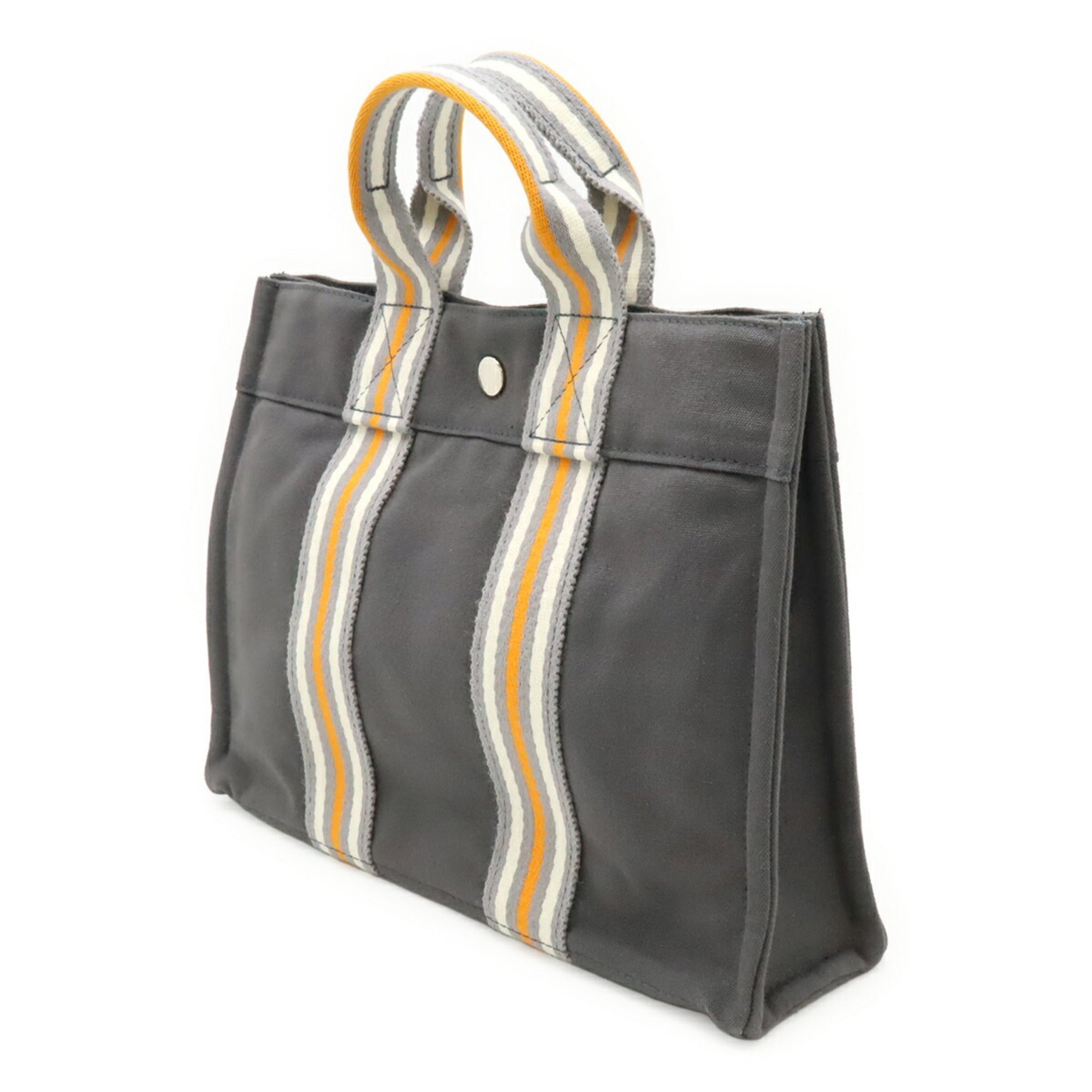 Hermes Gray Orange White Canvas Handbag Tote Bag (Pre-Owned)