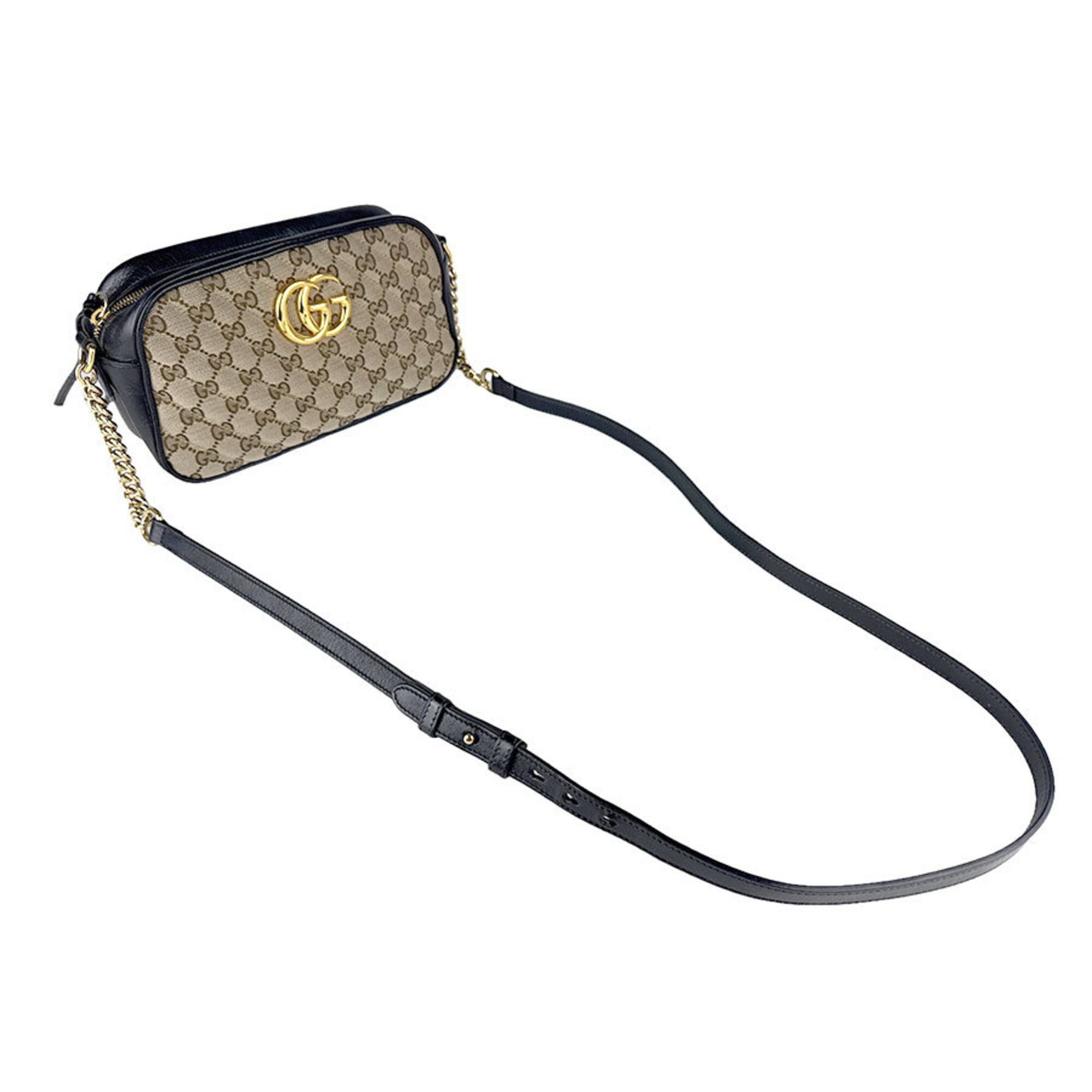 Gucci Black Brown Gg Canvas Leather Shoulder Bag (Pre-Owned)