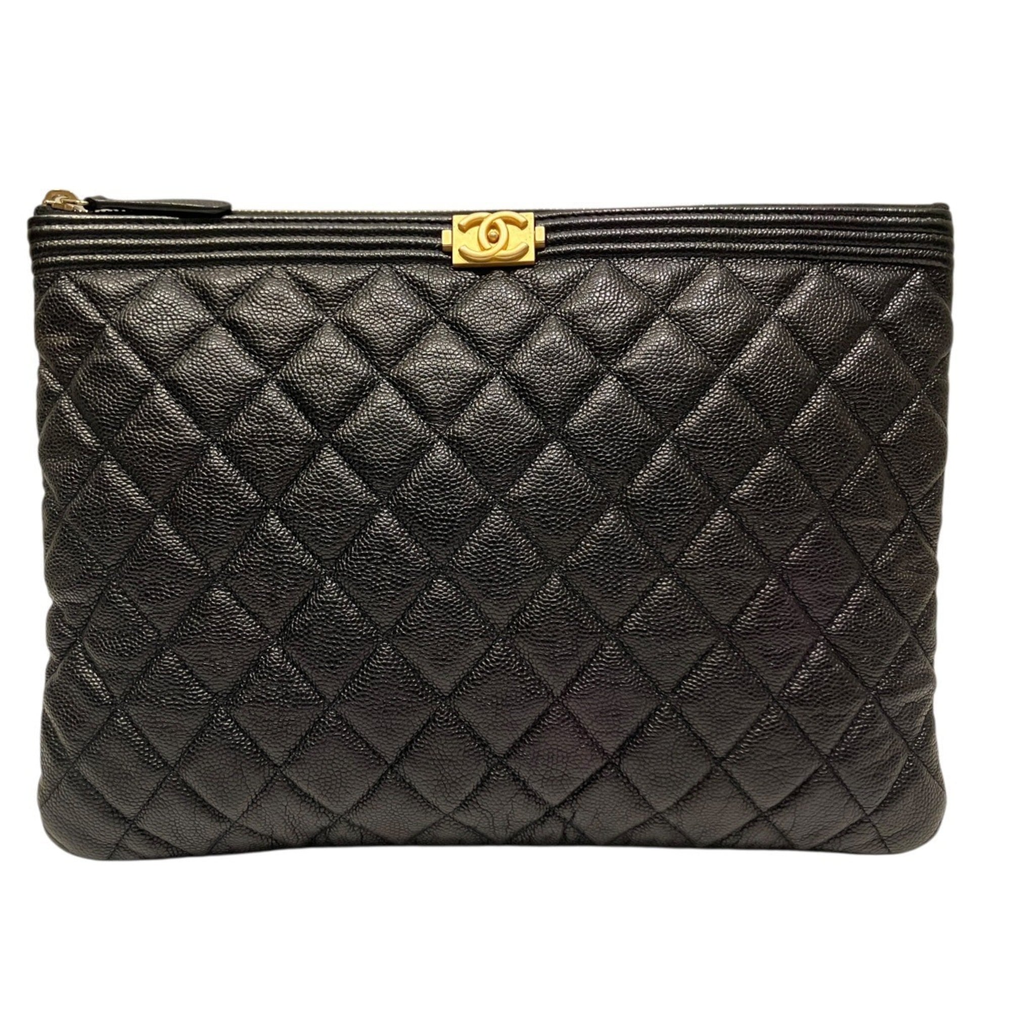 Chanel Boy Chanel Black Grained Calfskin Clutch Bag (Pre-Owned)
