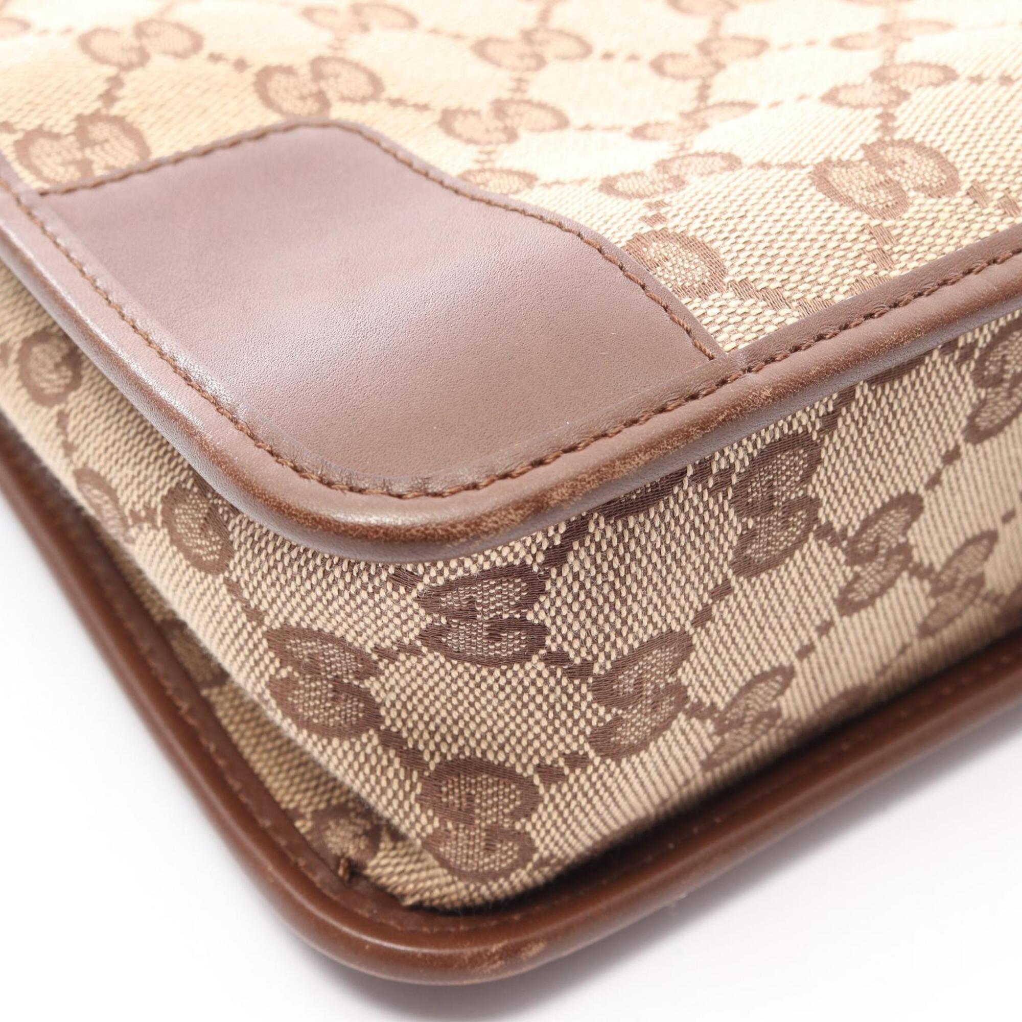 Gucci Beige Brown Canvas Leather Shoulder Bag (Pre-Owned)
