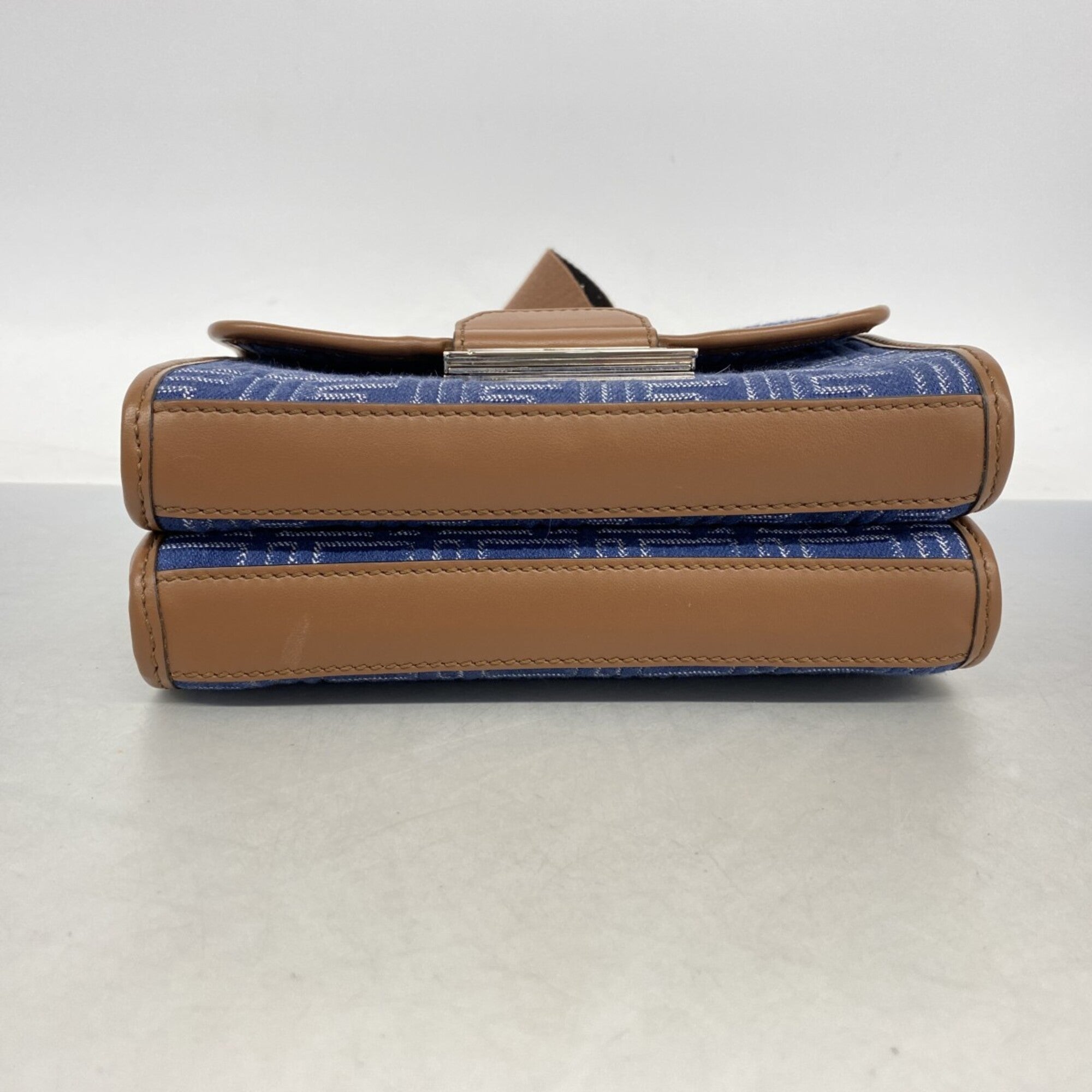 Fendi Blue Brown Leather Denim Denim Shoulder Bag (Pre-Owned)