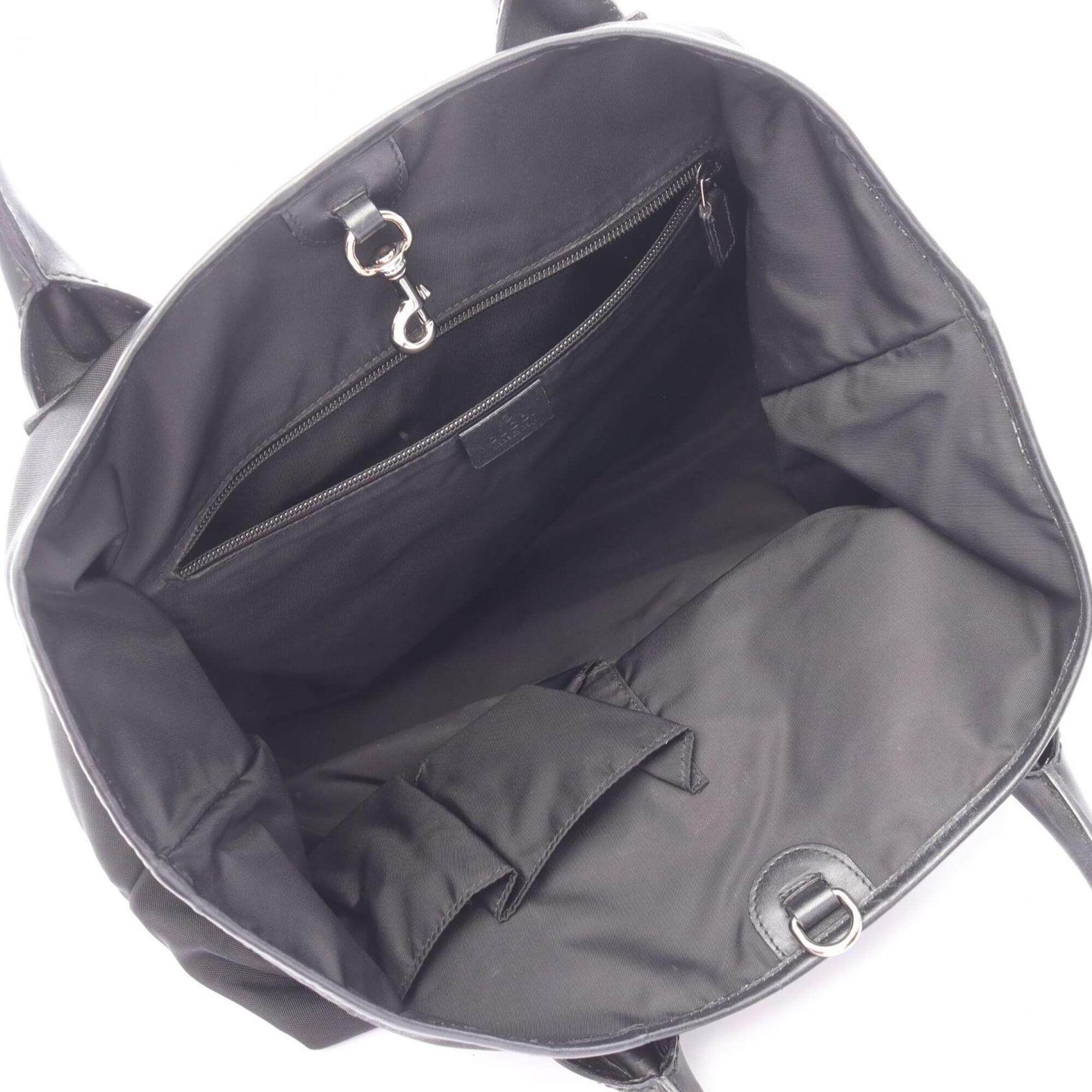 Gucci Black Nylon Leather Handbag Tote Bag (Pre-Owned)