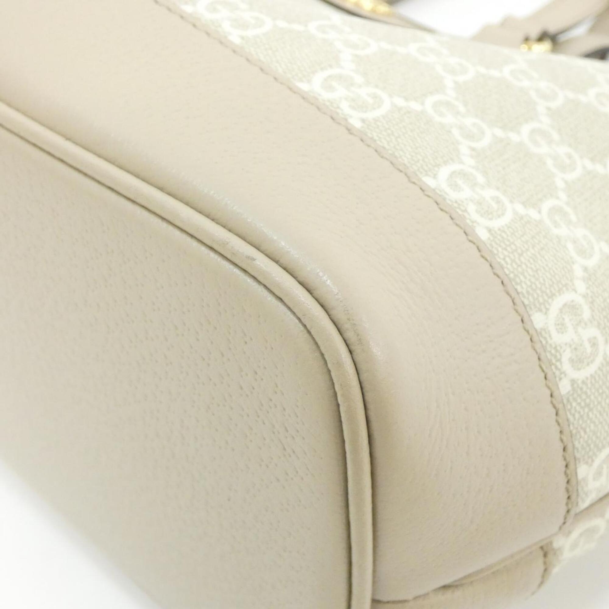 Gucci Beige White Gg Supreme Canvas Leather Handbag (Pre-Owned)
