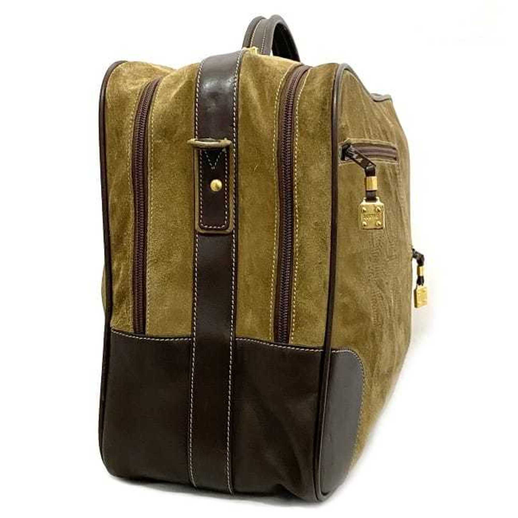 Loewe Beige Brown Suede Leather Boston Bag Handbag (Pre-Owned)