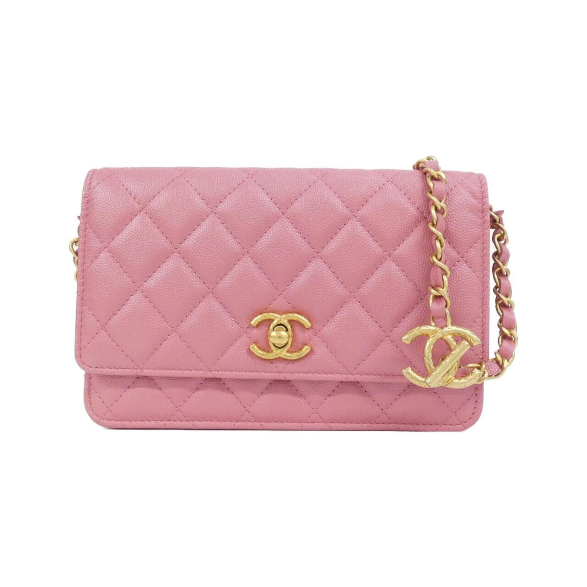 Chanel Pink Grained Calfskin Chain/Shoulder Wallet (Pre-Owned)