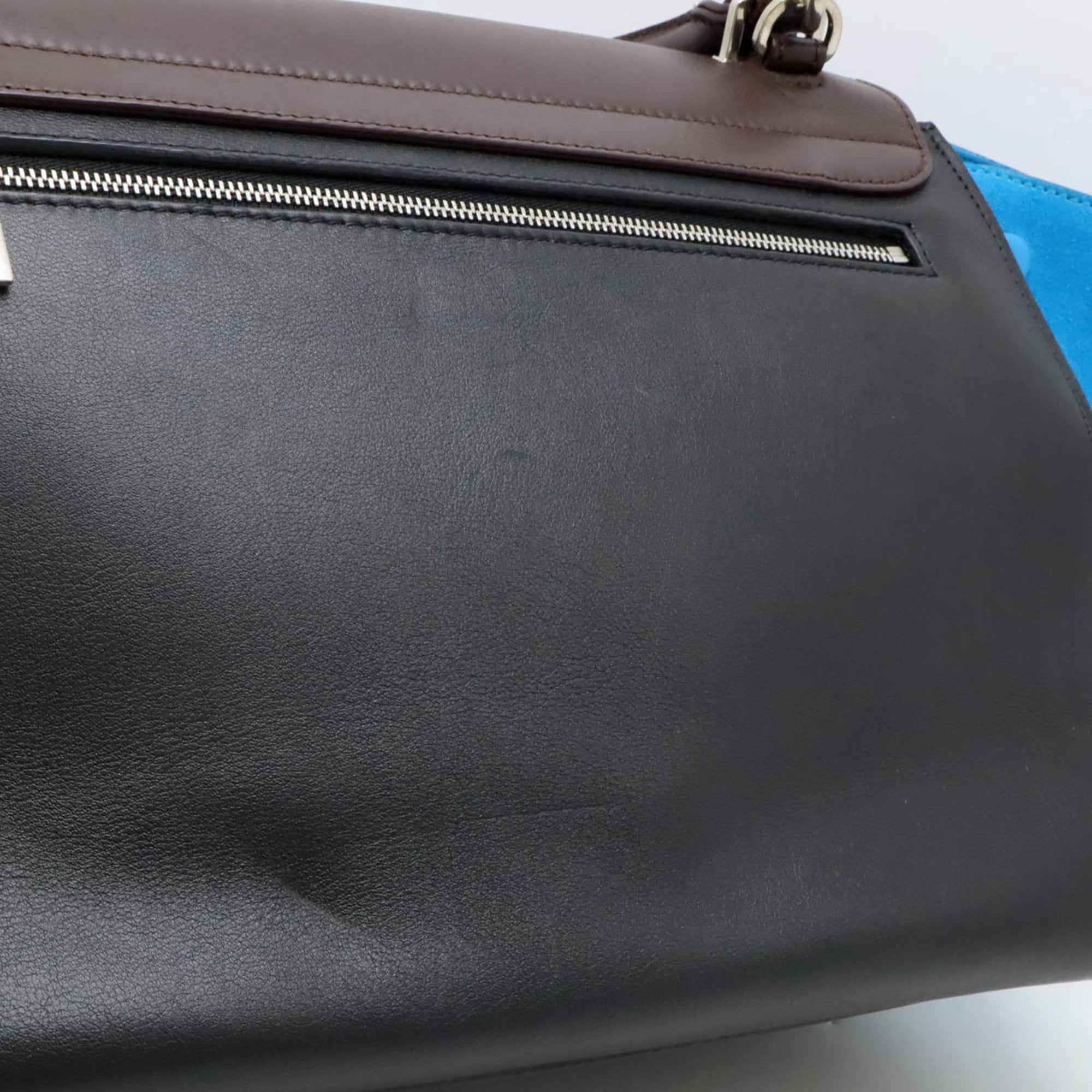 Celine Trapeze Black Blue Dark Brown Suede Leather Handbag Shoulder Bag (Pre-Owned)