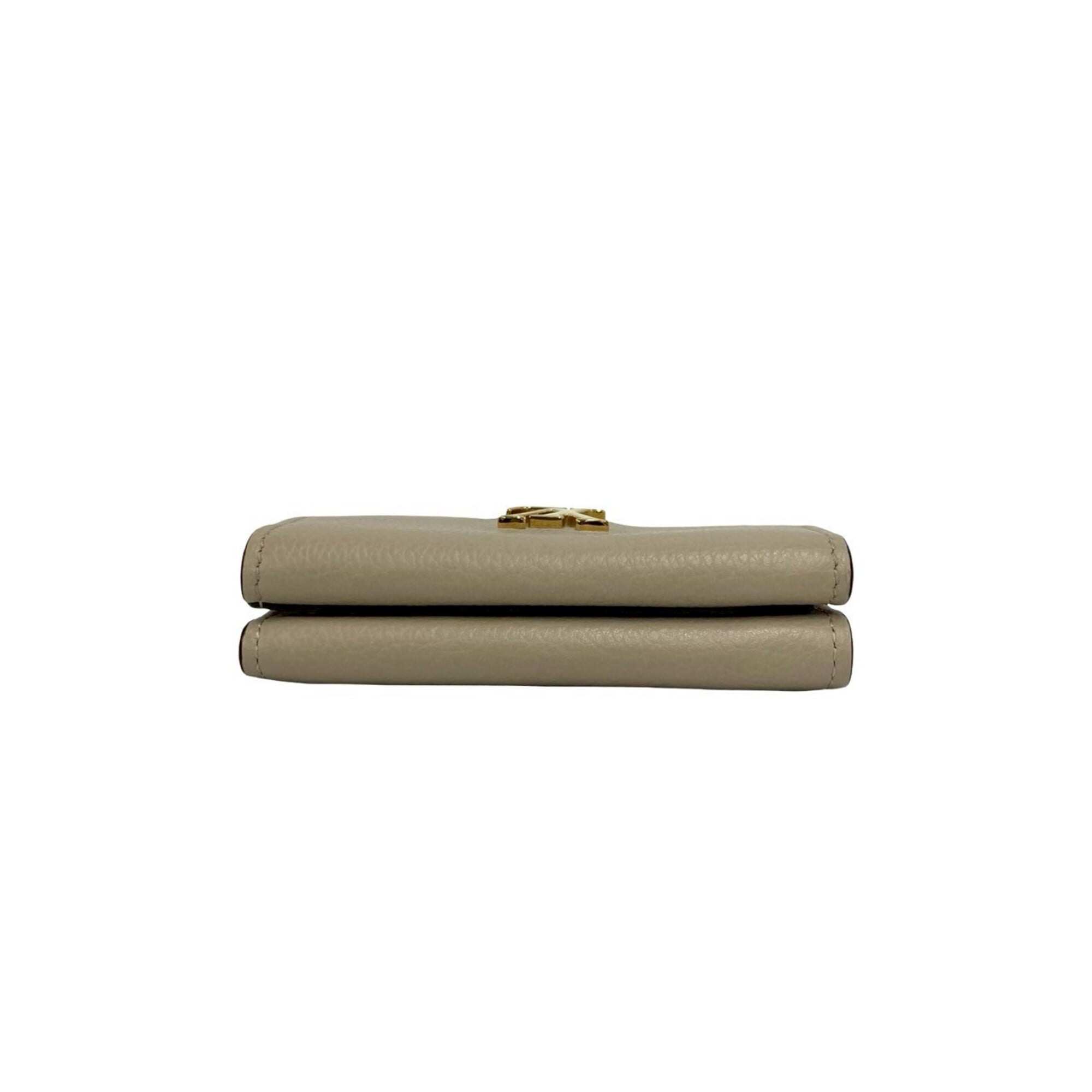 Louis Vuitton Beige Gray Leather Wallet (Tri-Fold) (Pre-Owned)