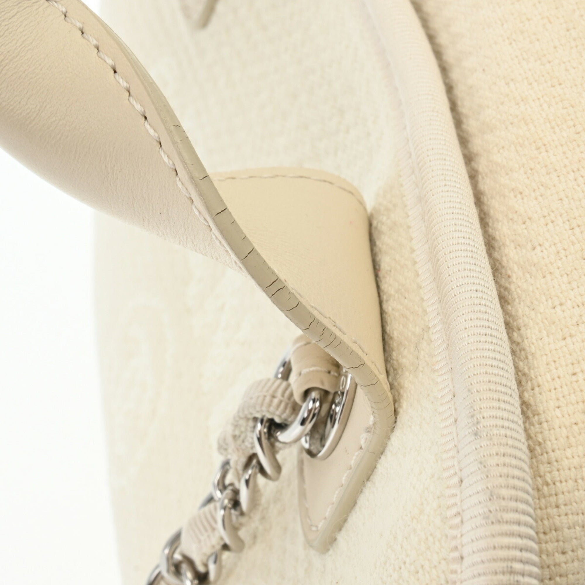 Chanel Off-White Canvas Leather Tote Bag (Pre-Owned)