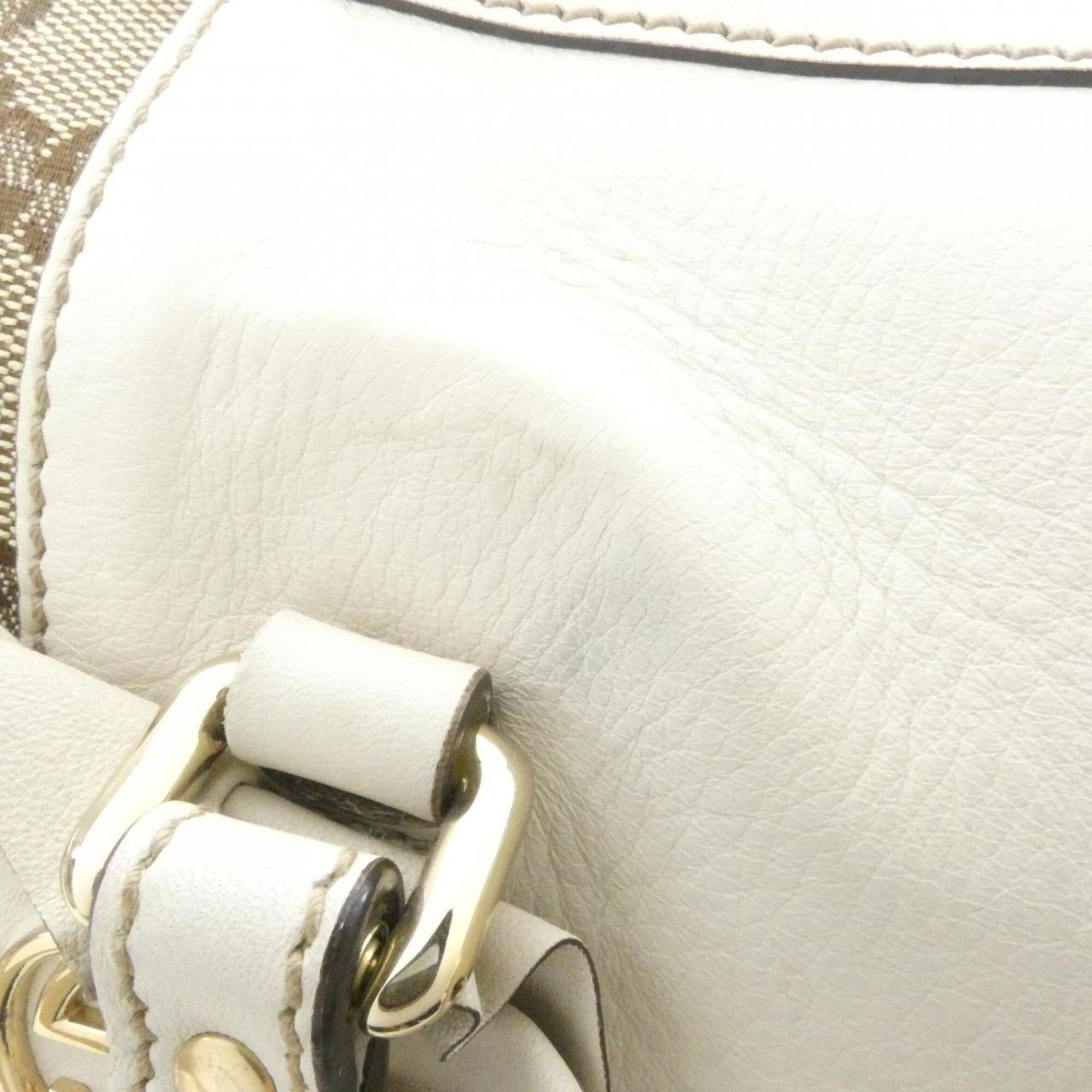 Gucci Gg Canvas Beige White Gg Canvas Leather Handbag (Pre-Owned)