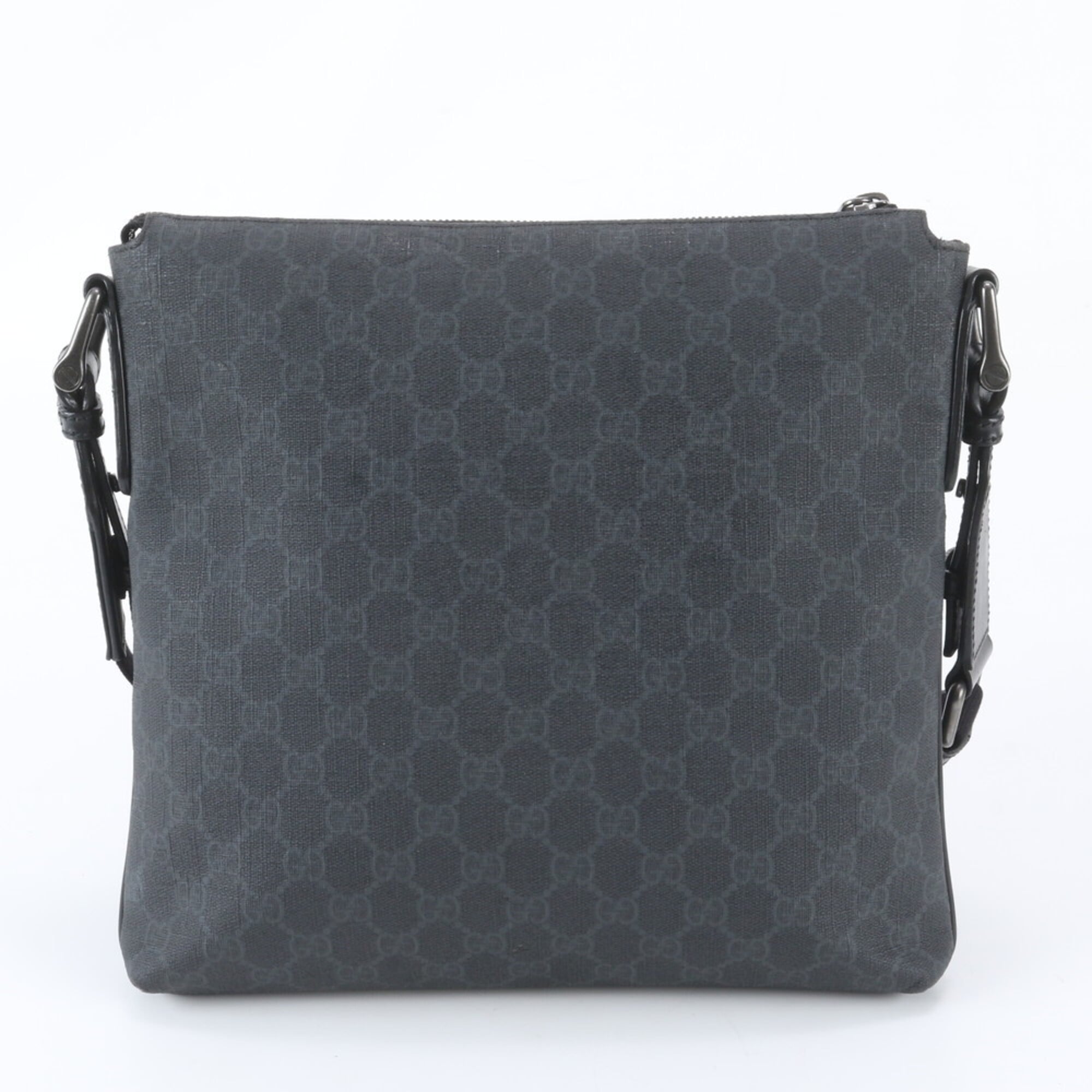 Gucci Black Gray Leather Coated Canvas Messenger Bag Shoulder Bag Tote Bag (Pre-Owned)