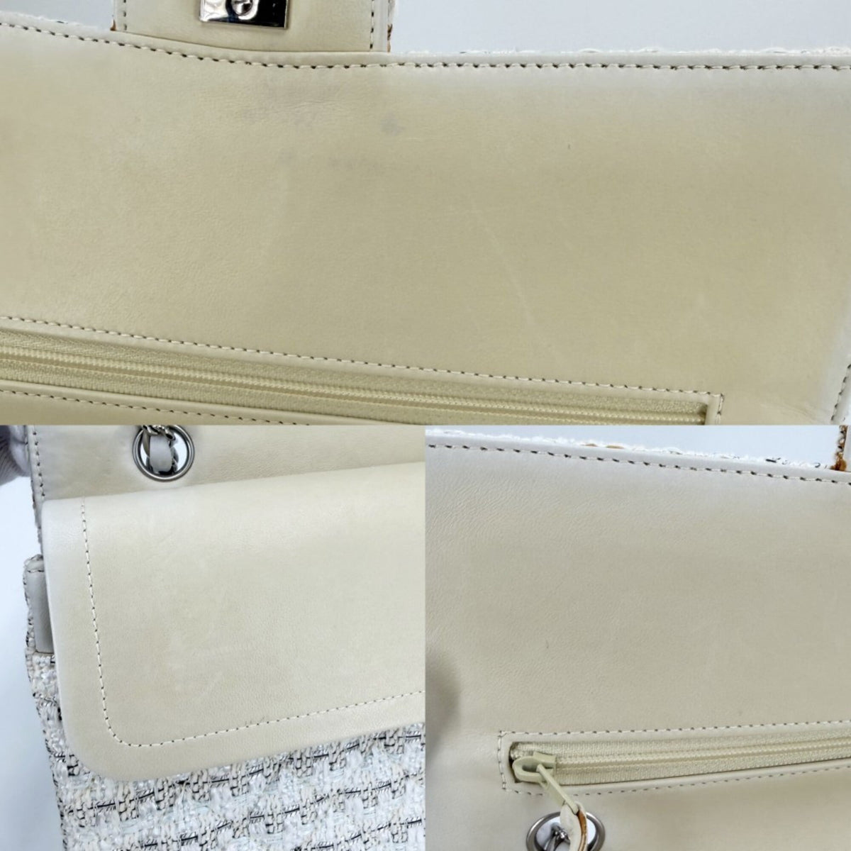 Chanel White Tweed Leather Shoulder Bag (Pre-Owned)
