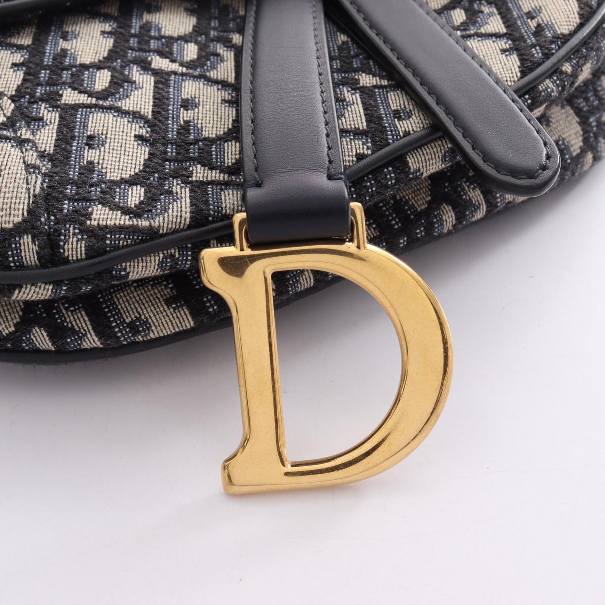 Christian Dior Beige Navy Canvas Leather Handbag Saddle Bag (Pre-Owned)