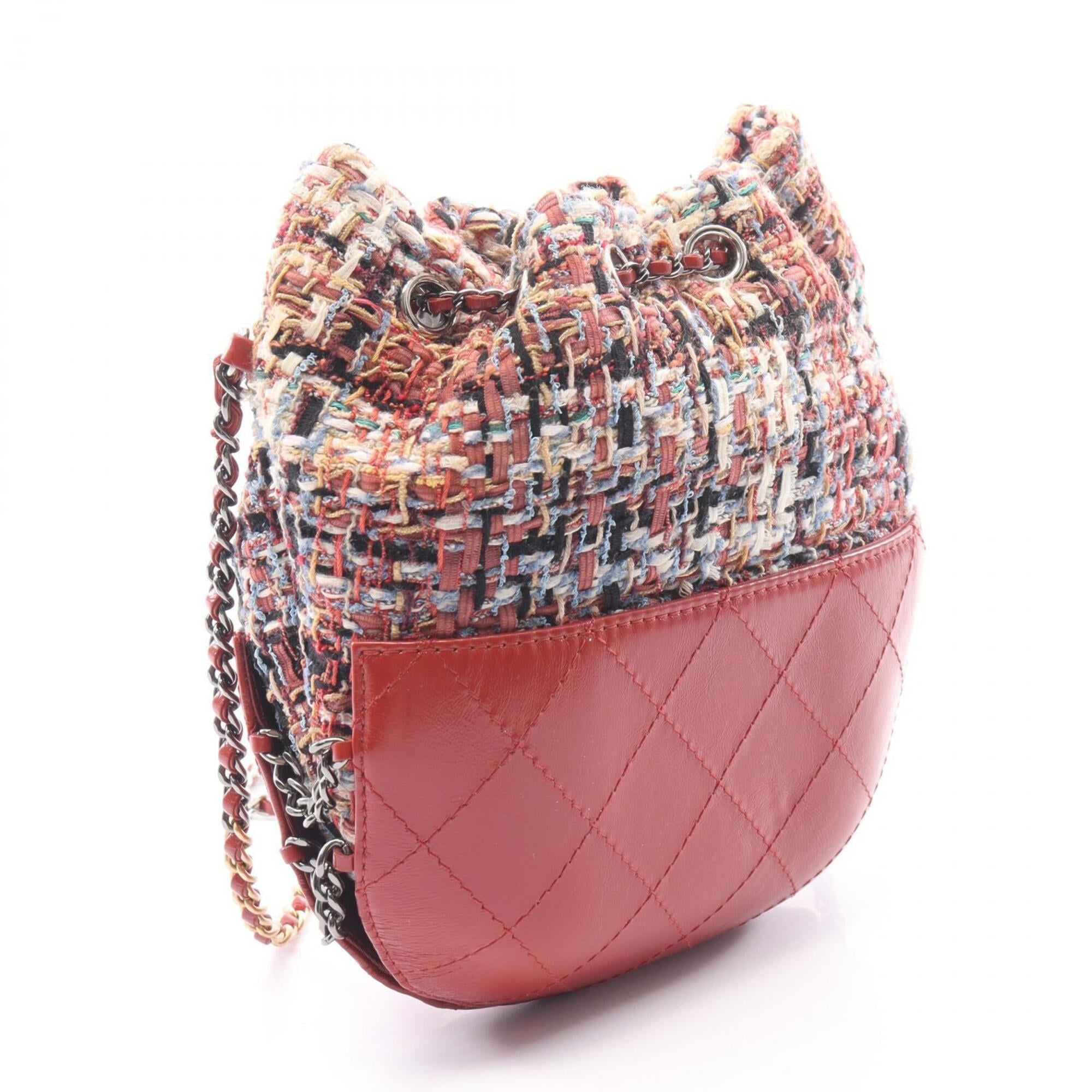 Chanel Bordeaux Multi-Color Fabric Leather Handbag Shoulder Bag (Pre-Owned)