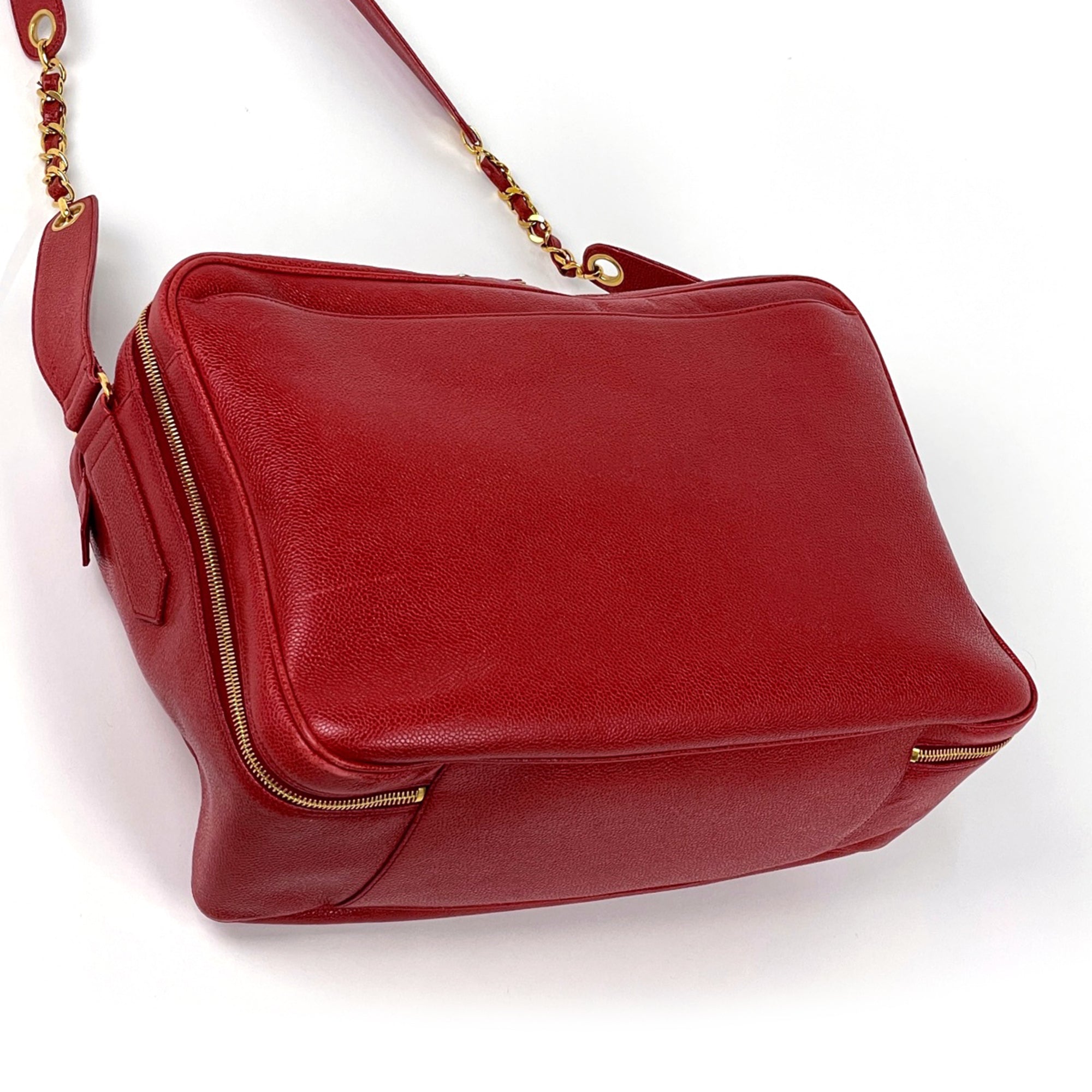 Chanel Red Color Grained Calfskin Shoulder Bag (Pre-Owned)