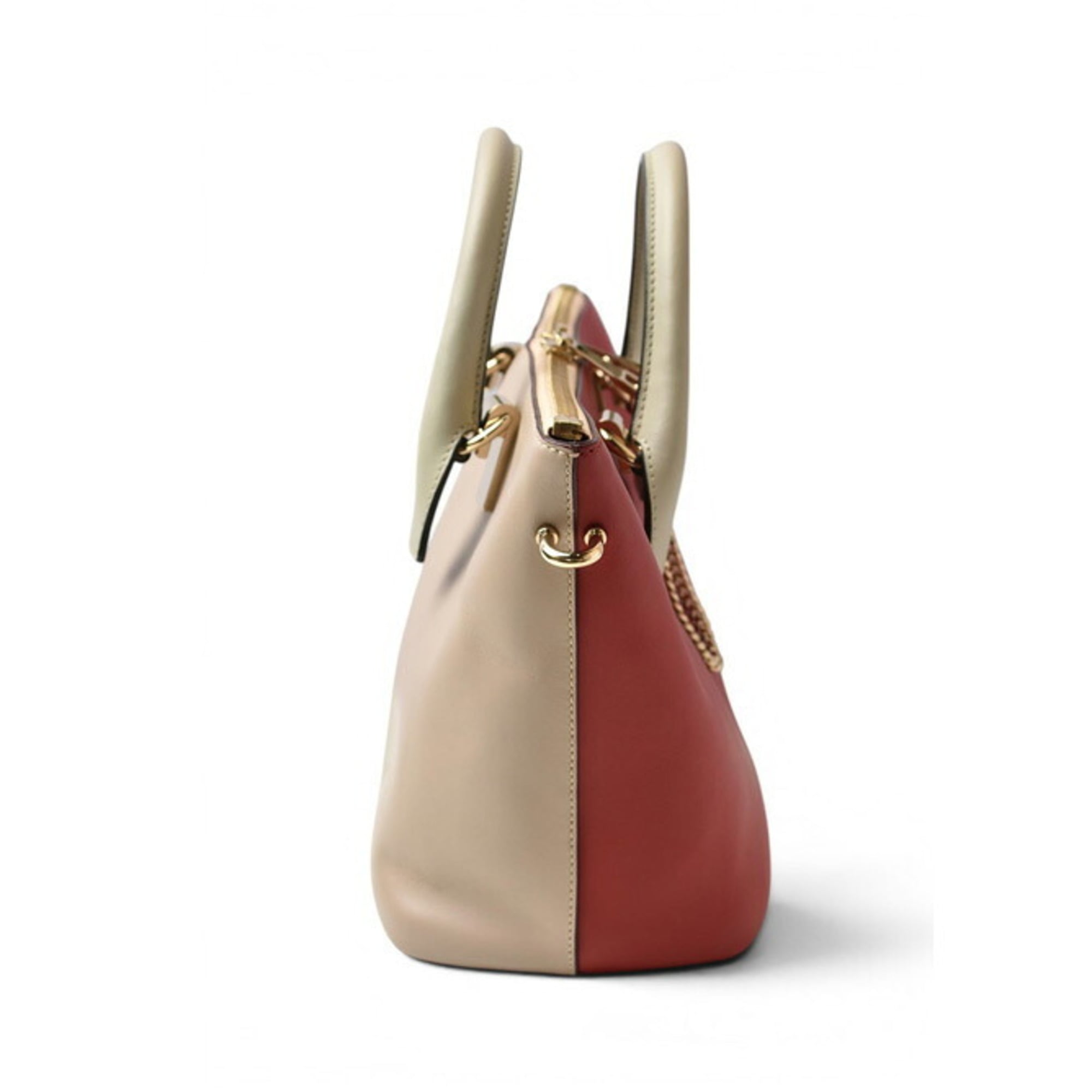 Chloé Beige Red Color Leather Handbag Tote Bag (Pre-Owned)