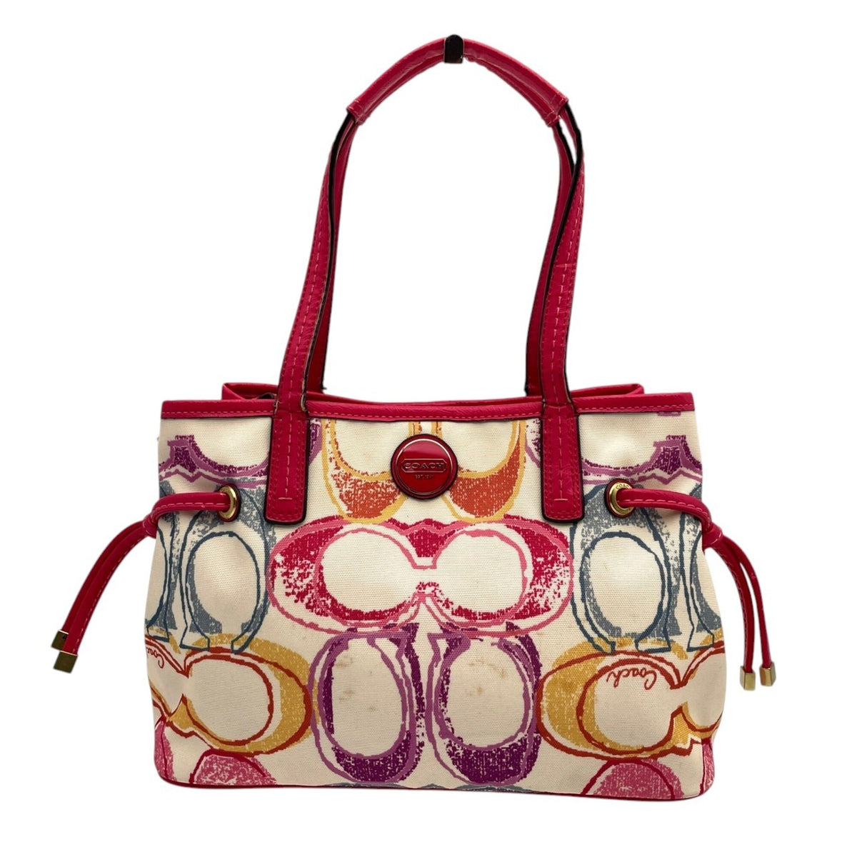 Coach Multi-Color Pink Canvas Patent Leather Handbag Tote Bag (Pre-Owned)