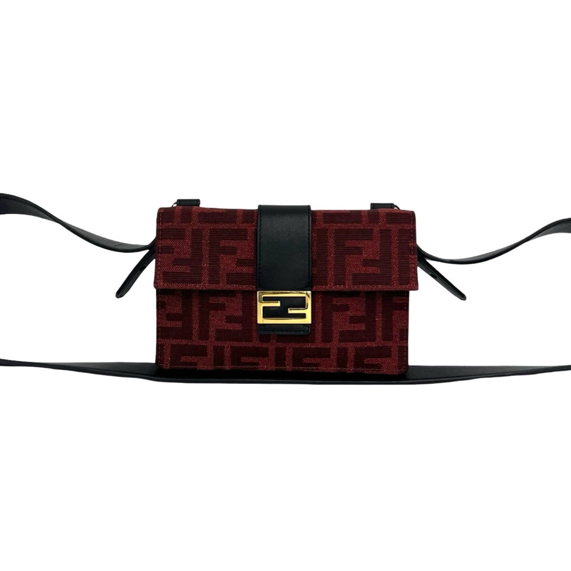 Fendi Black Red Color Canvas Leather Shoulder Bag (Pre-Owned)