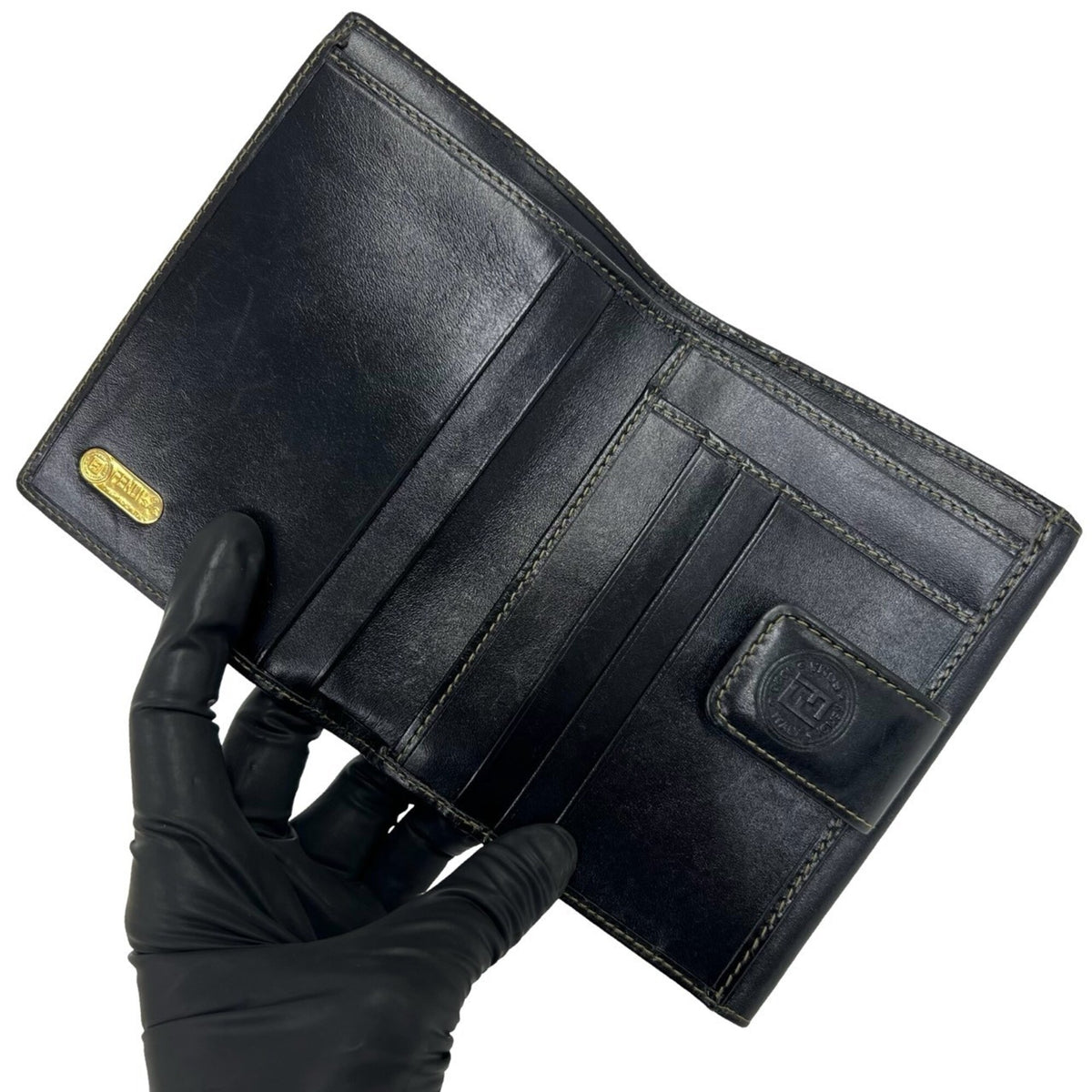 Fendi Black Khaki Canvas Leather Wallet (Bi-Fold) (Pre-Owned)
